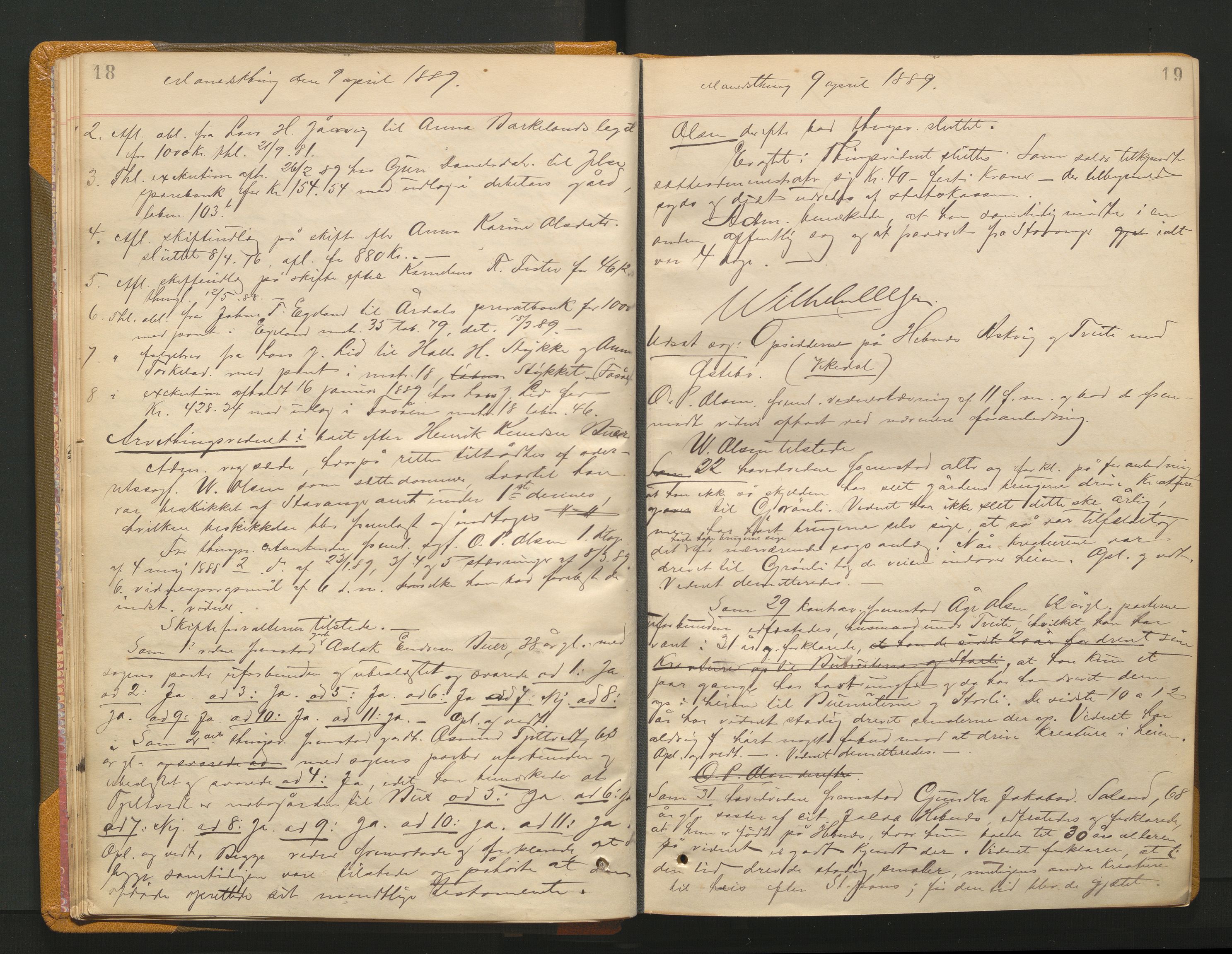 Ryfylke tingrett, AV/SAST-A-100055/001/I/IB/IB0/L0015: Tingbok, Ryfylke, 1889-1891, p. 18-19
