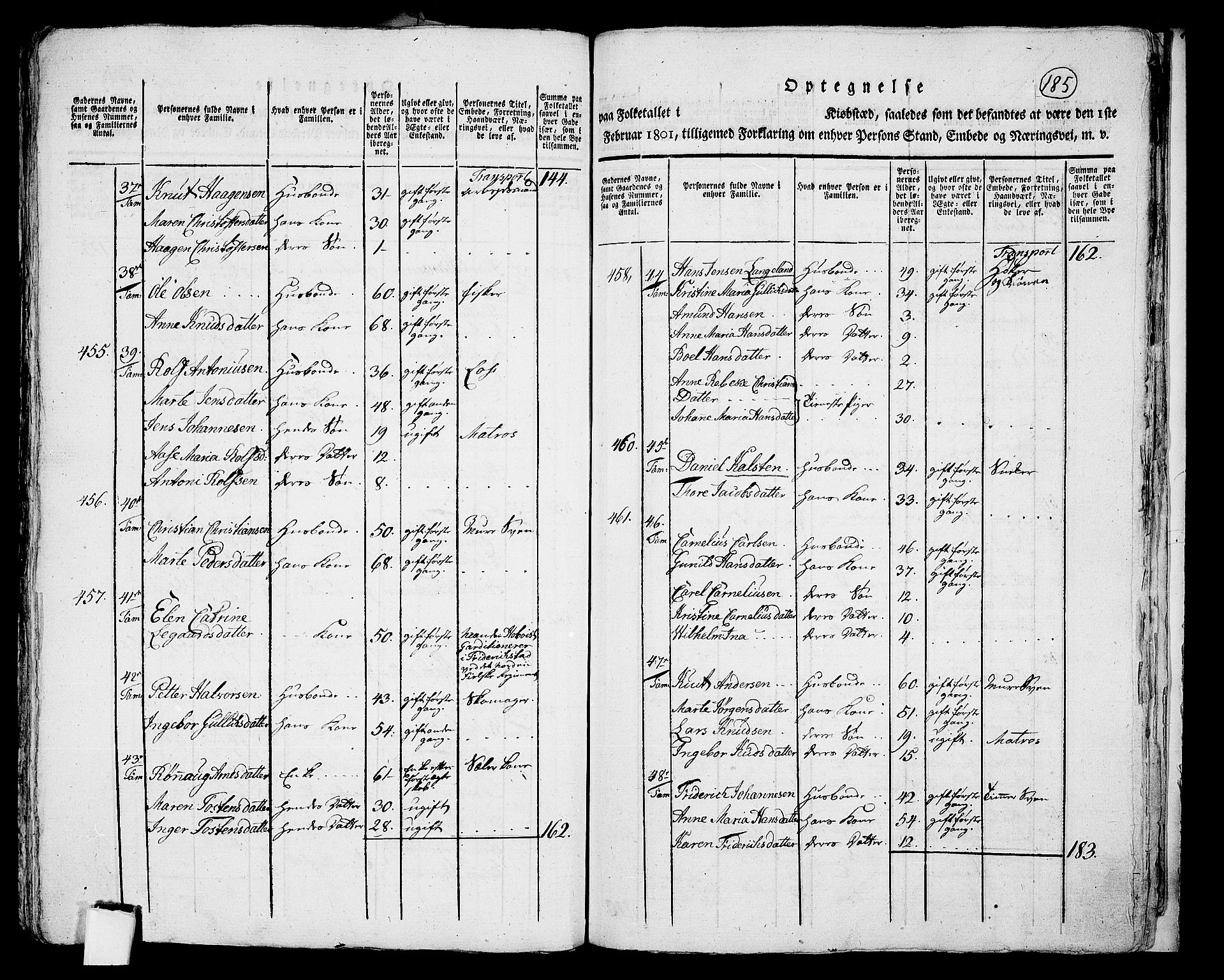 RA, 1801 census for 0301 Kristiania, 1801, p. 184b-185a