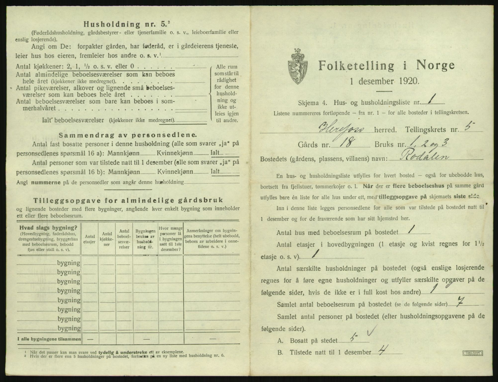 SAK, 1920 census for Herefoss, 1920, p. 160