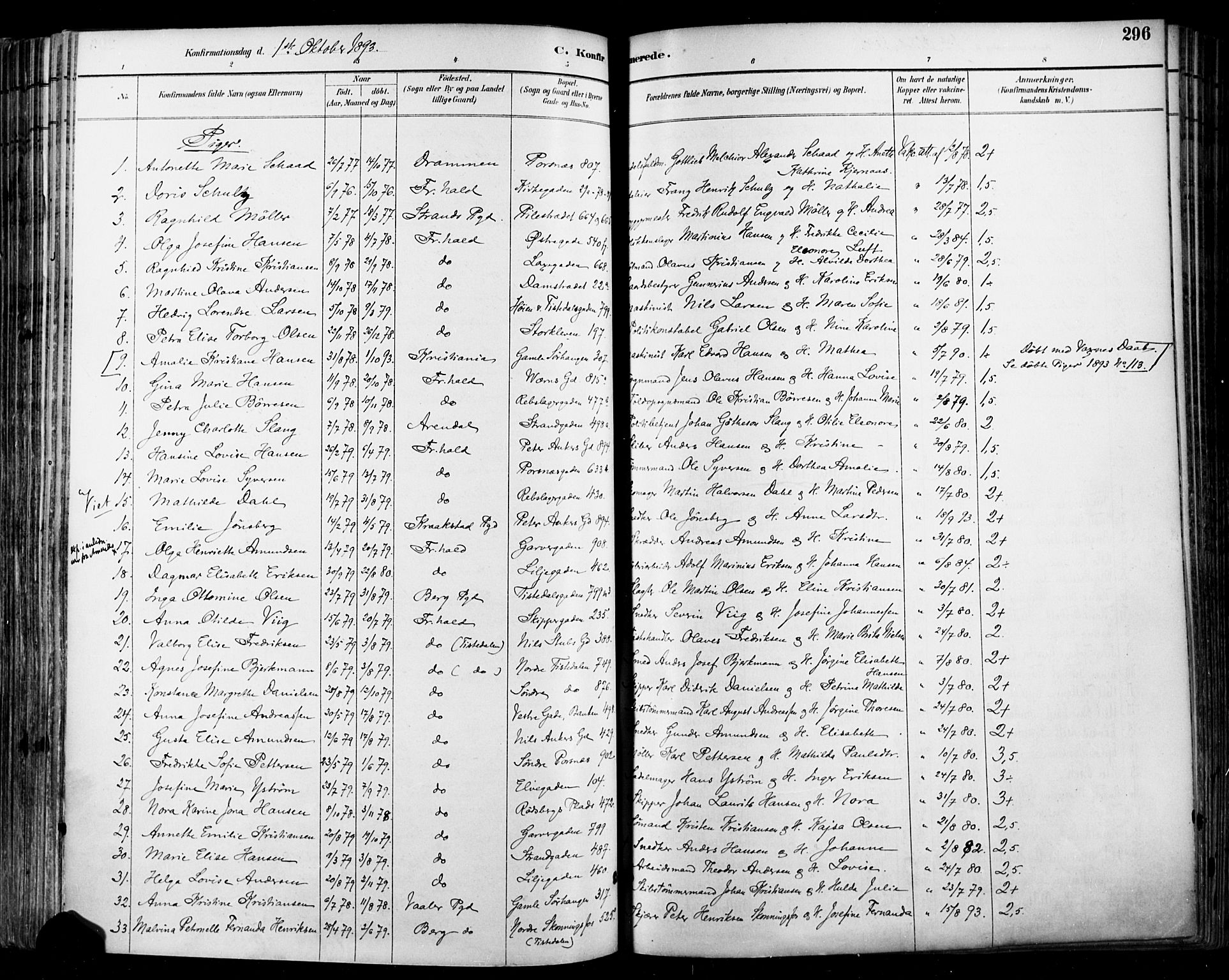 Halden prestekontor Kirkebøker, SAO/A-10909/F/Fa/L0013: Parish register (official) no. I 13, 1890-1906, p. 296