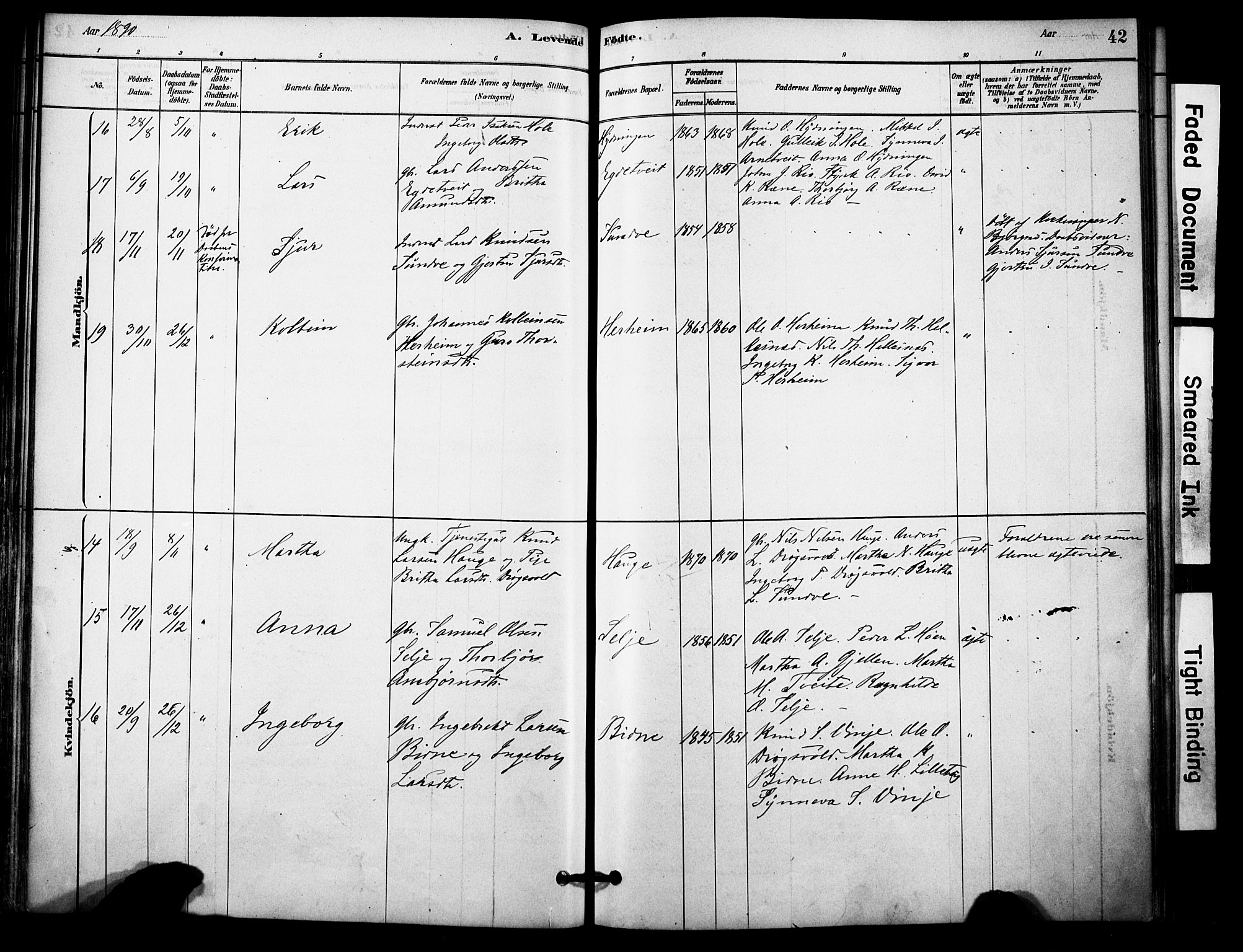 Vossestrand Sokneprestembete, SAB/A-79101/H/Haa: Parish register (official) no. C 1, 1878-1903, p. 42
