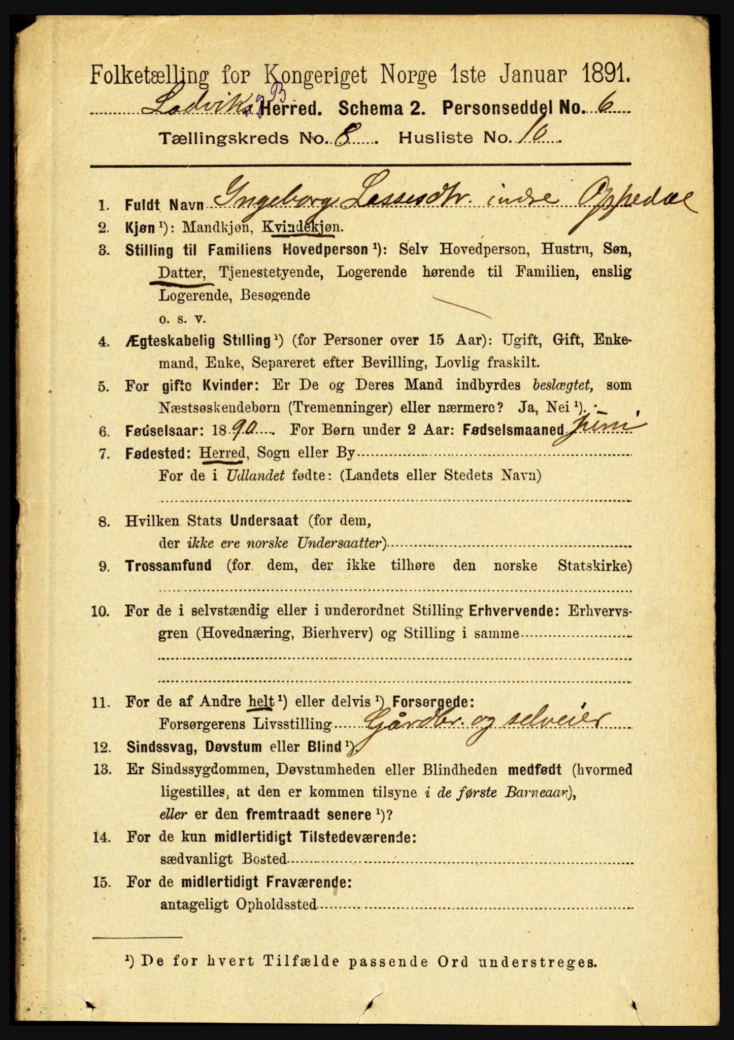 RA, 1891 census for 1415 Lavik og Brekke, 1891, p. 1592