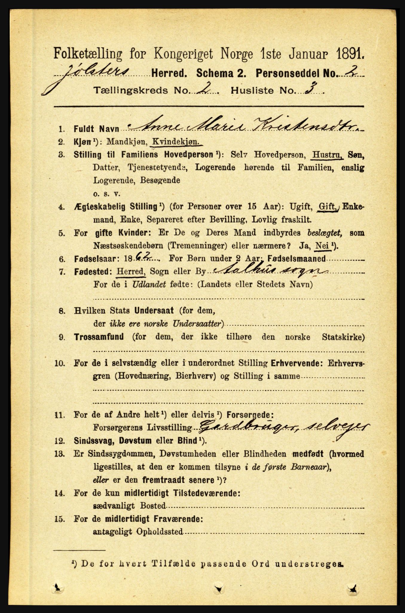 RA, 1891 census for 1431 Jølster, 1891, p. 586