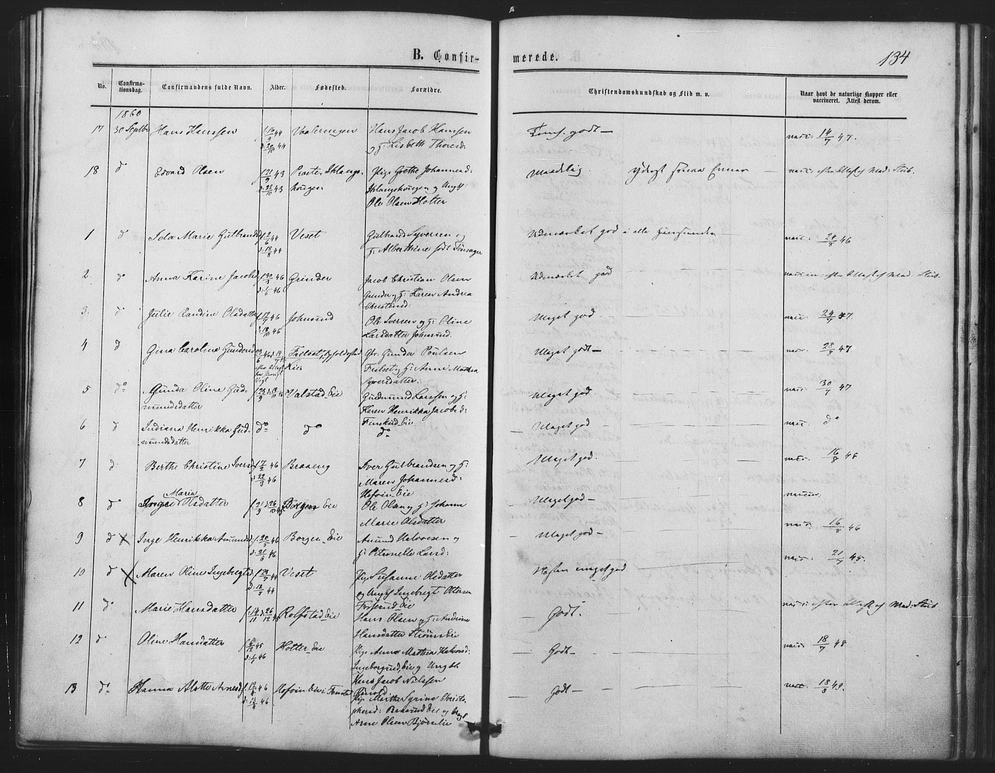 Nes prestekontor Kirkebøker, AV/SAO-A-10410/F/Fb/L0001: Parish register (official) no. II 1, 1859-1882, p. 134