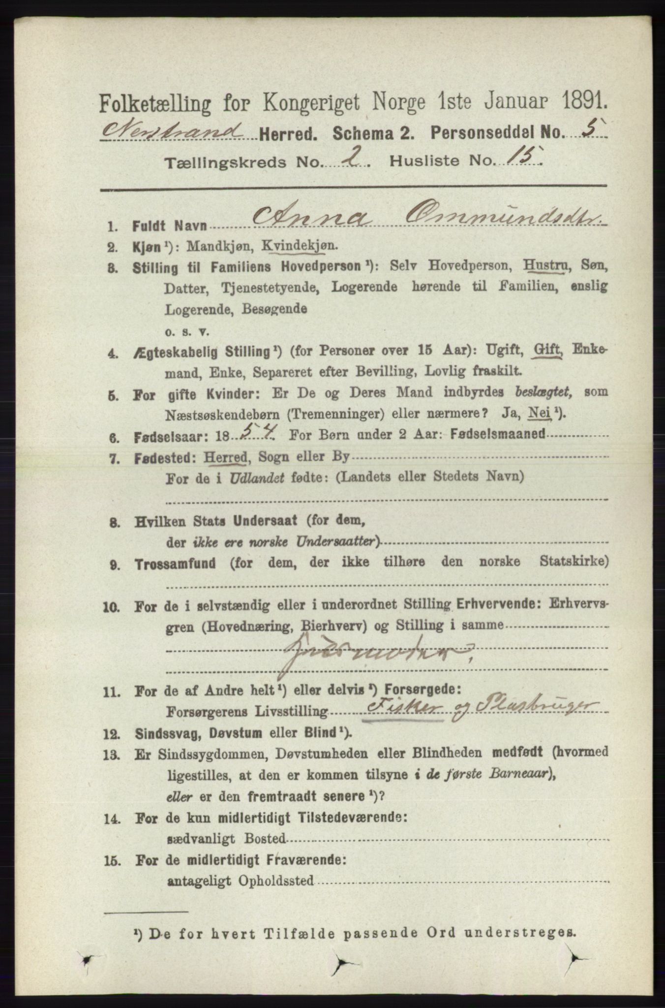 RA, 1891 census for 1139 Nedstrand, 1891, p. 323