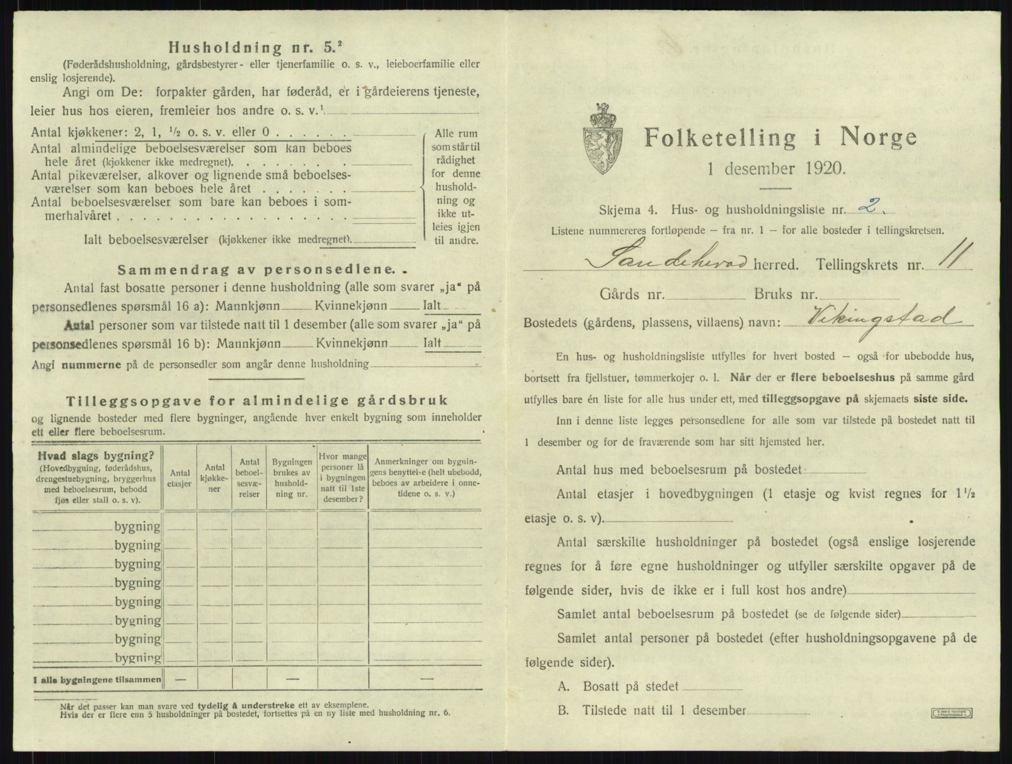 SAKO, 1920 census for Sandeherred, 1920, p. 2255