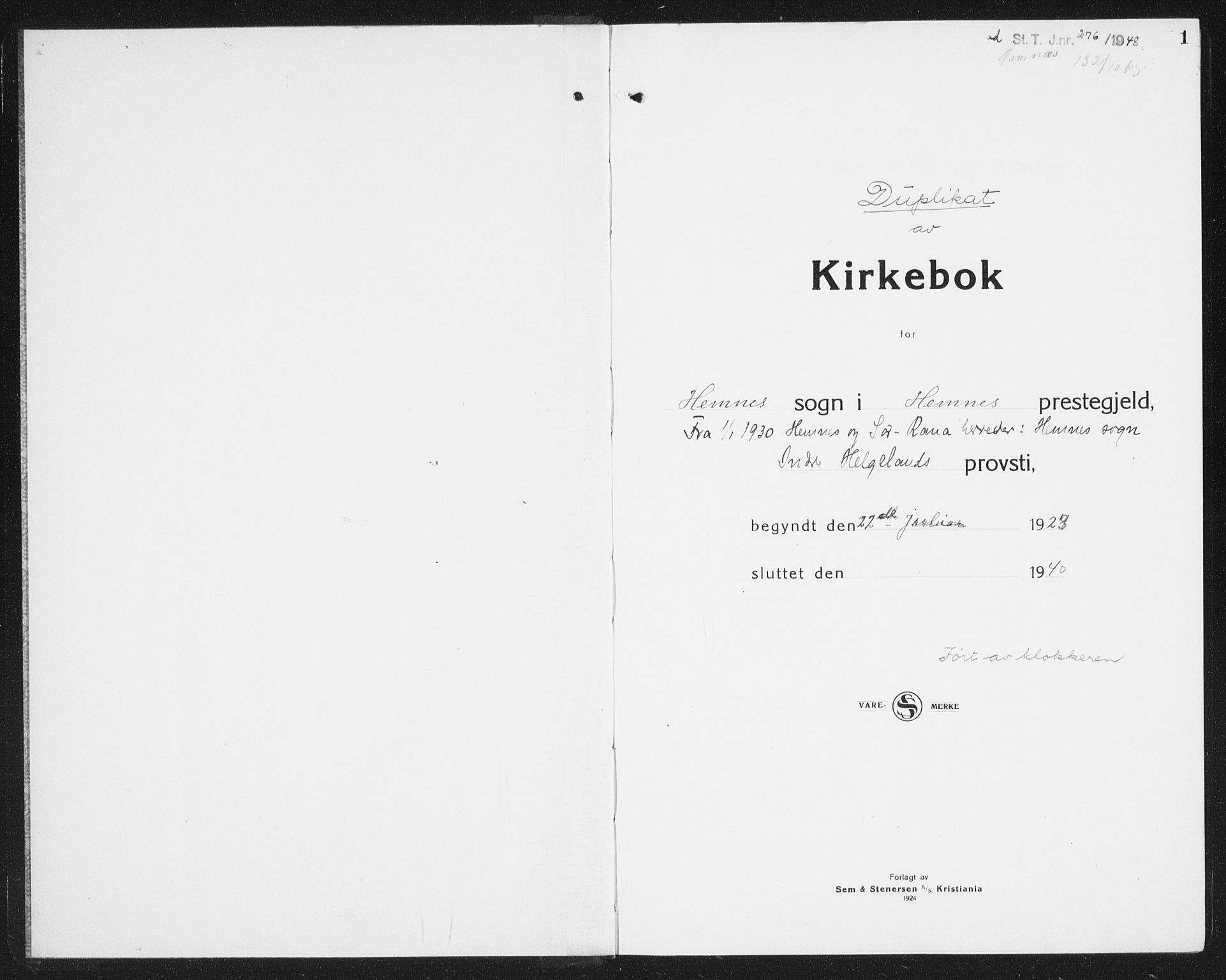 Ministerialprotokoller, klokkerbøker og fødselsregistre - Nordland, AV/SAT-A-1459/825/L0372: Parish register (copy) no. 825C09, 1923-1940, p. 1