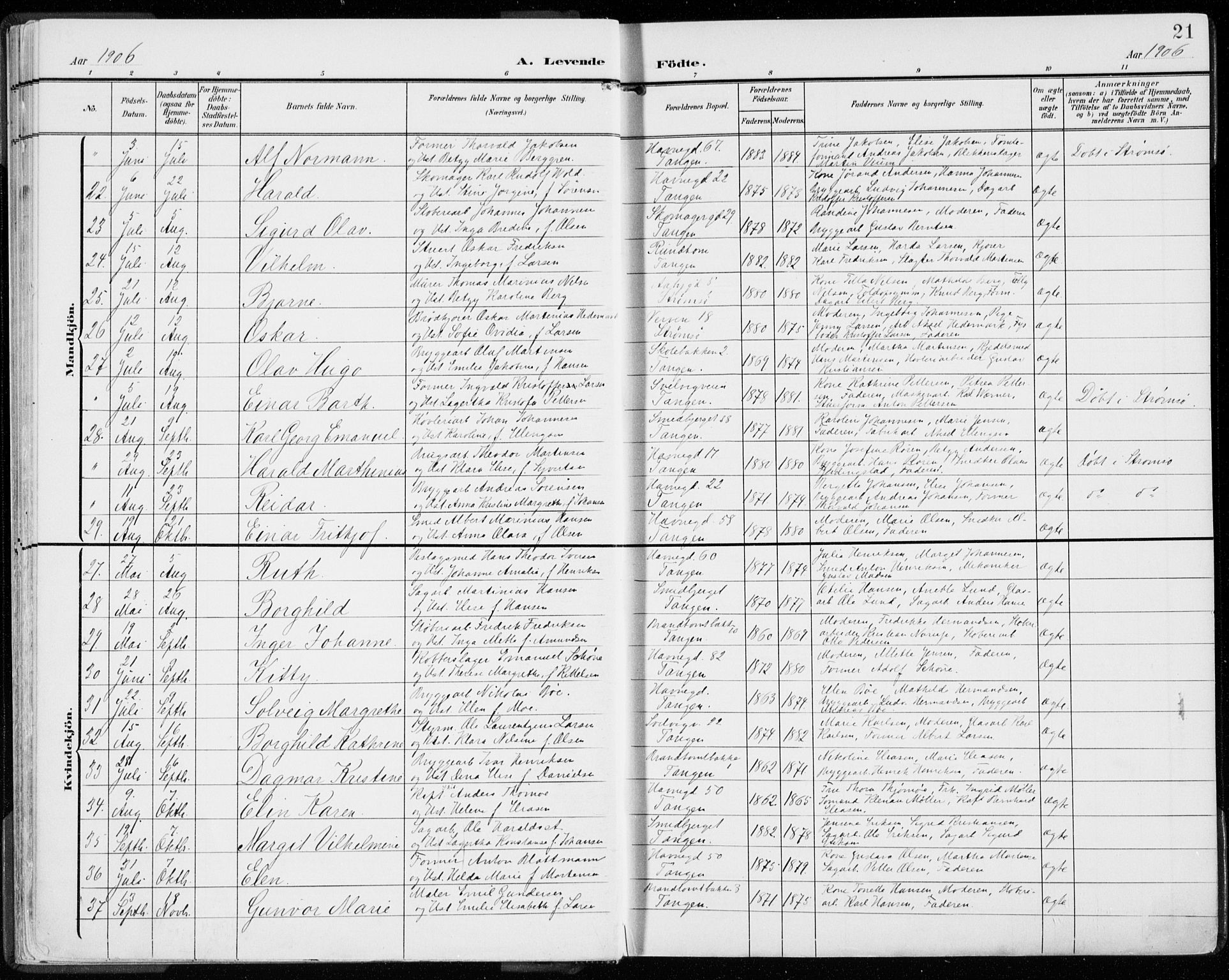 Strømsø kirkebøker, AV/SAKO-A-246/F/Fb/L0008: Parish register (official) no. II 8, 1902-1933, p. 21