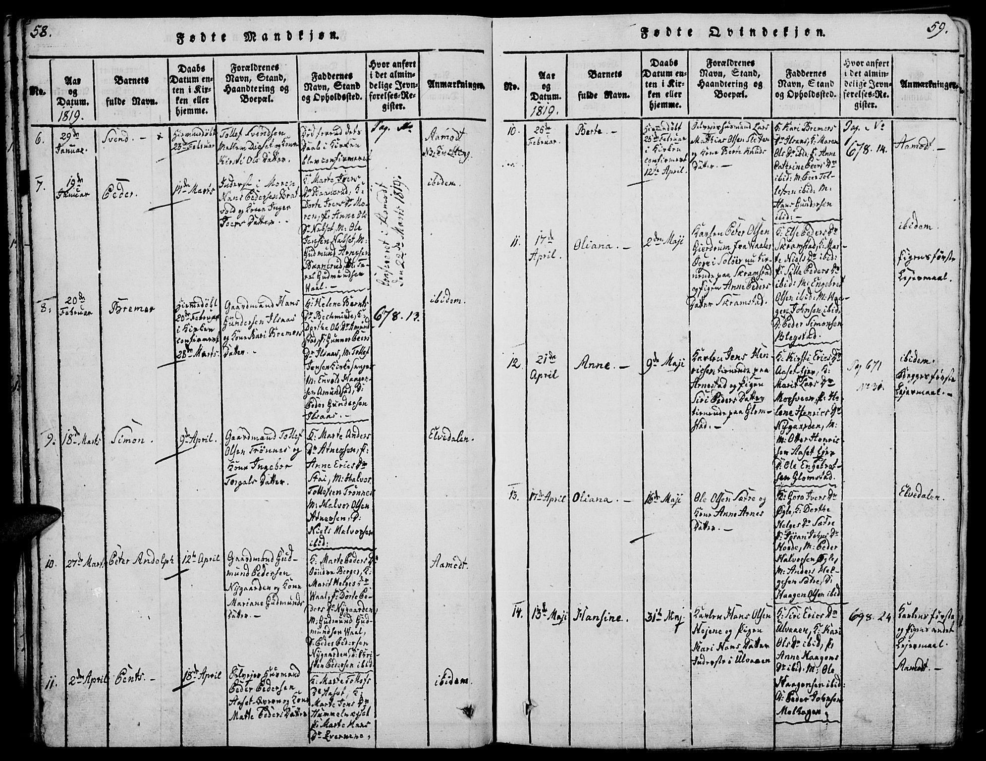 Åmot prestekontor, Hedmark, AV/SAH-PREST-056/H/Ha/Haa/L0005: Parish register (official) no. 5, 1815-1841, p. 58-59