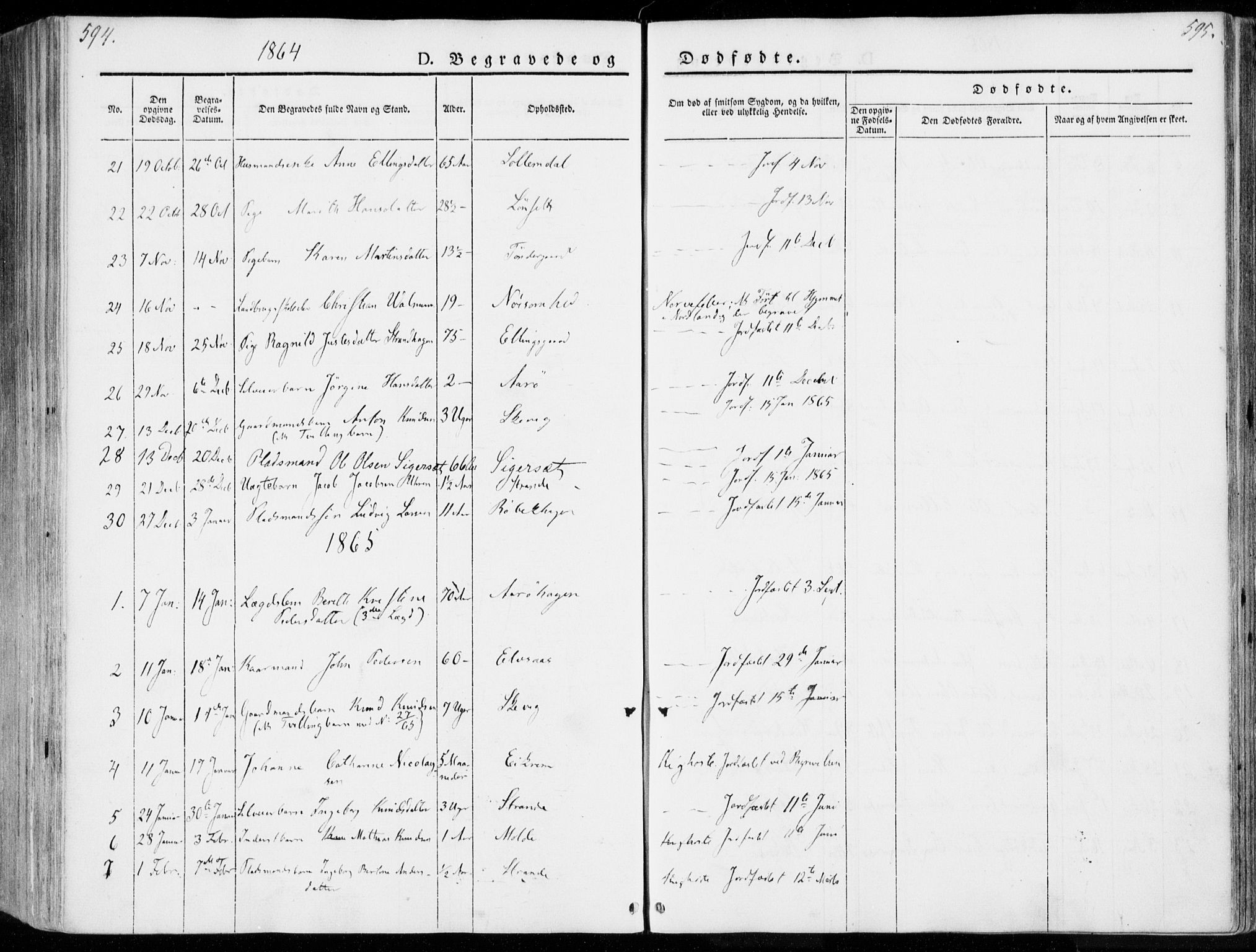 Ministerialprotokoller, klokkerbøker og fødselsregistre - Møre og Romsdal, AV/SAT-A-1454/555/L0653: Parish register (official) no. 555A04, 1843-1869, p. 594-595