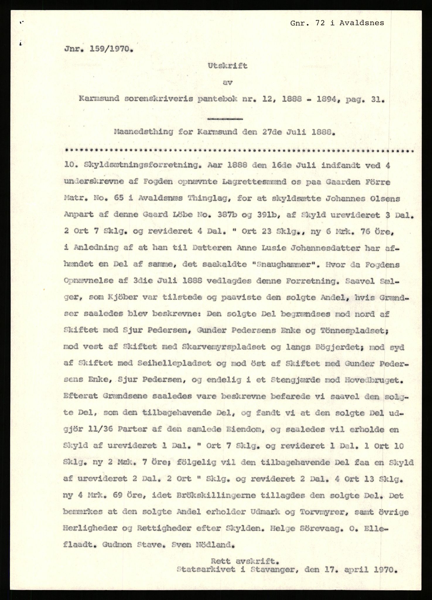 Statsarkivet i Stavanger, AV/SAST-A-101971/03/Y/Yj/L0024: Avskrifter sortert etter gårdsnavn: Fæøen - Garborg, 1750-1930, p. 124