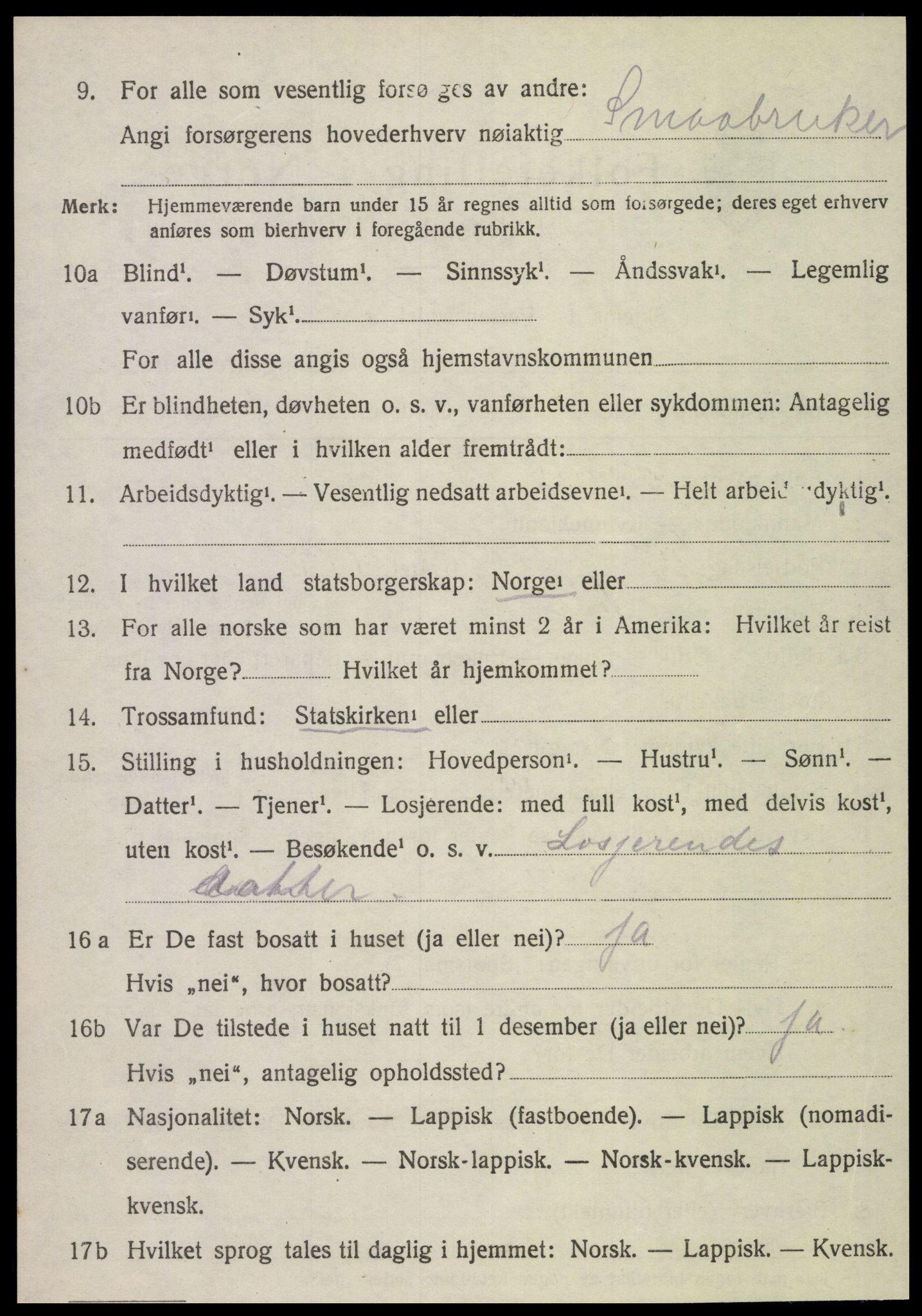 SAT, 1920 census for Kvam, 1920, p. 1790