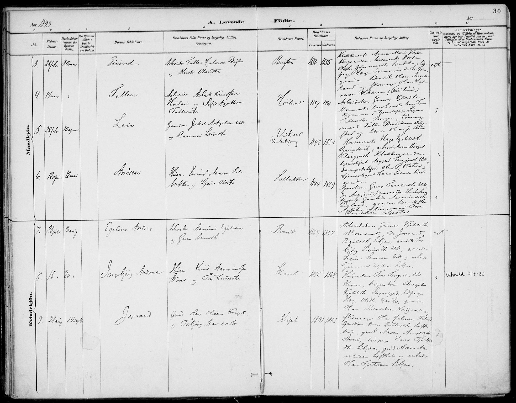 Fyresdal kirkebøker, AV/SAKO-A-263/F/Fa/L0007: Parish register (official) no. I 7, 1887-1914, p. 30