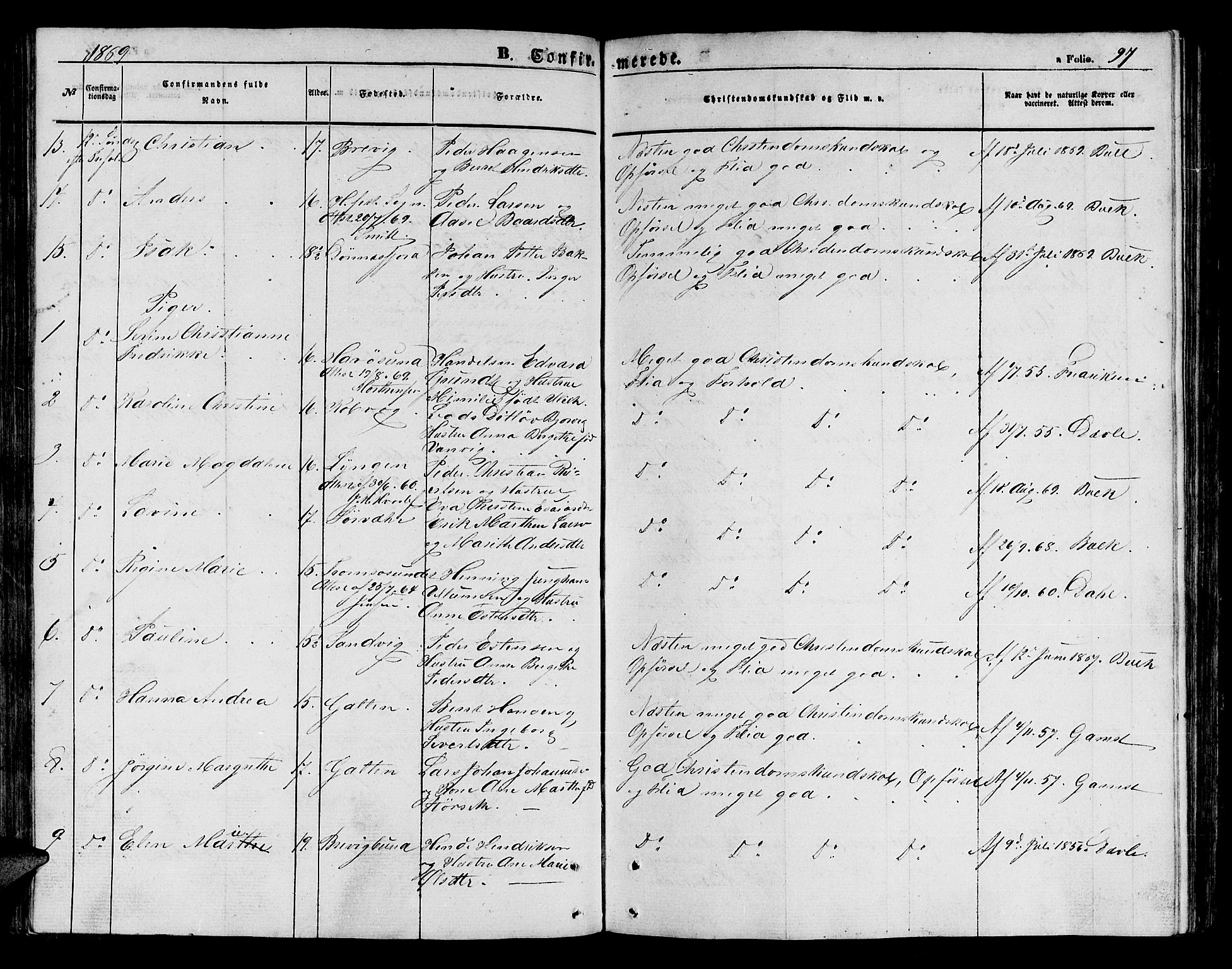 Loppa sokneprestkontor, AV/SATØ-S-1339/H/Hb/L0003klokker: Parish register (copy) no. 3, 1853-1880, p. 97