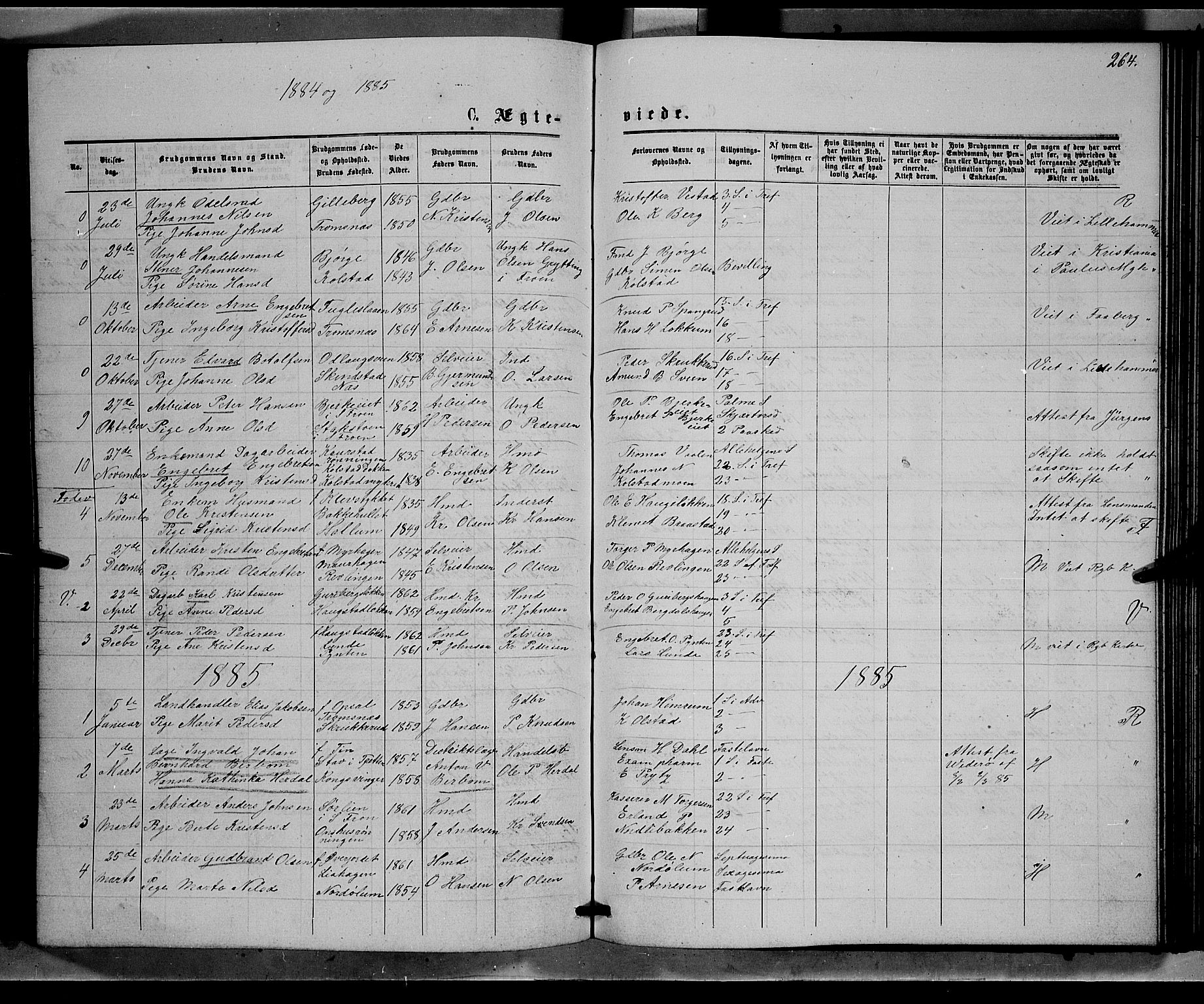 Ringebu prestekontor, SAH/PREST-082/H/Ha/Hab/L0006: Parish register (copy) no. 6, 1880-1898, p. 264