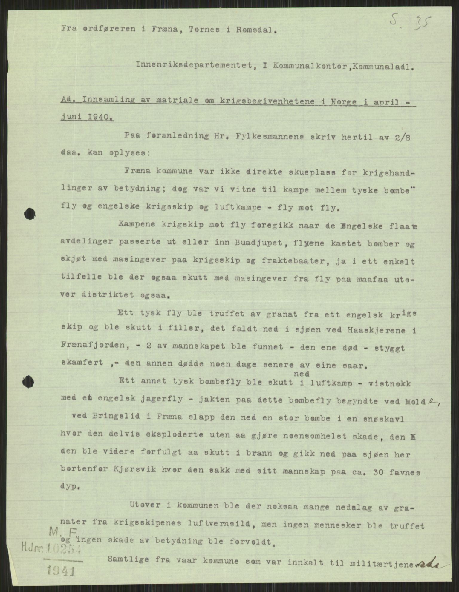 Forsvaret, Forsvarets krigshistoriske avdeling, AV/RA-RAFA-2017/Y/Ya/L0015: II-C-11-31 - Fylkesmenn.  Rapporter om krigsbegivenhetene 1940., 1940, p. 605