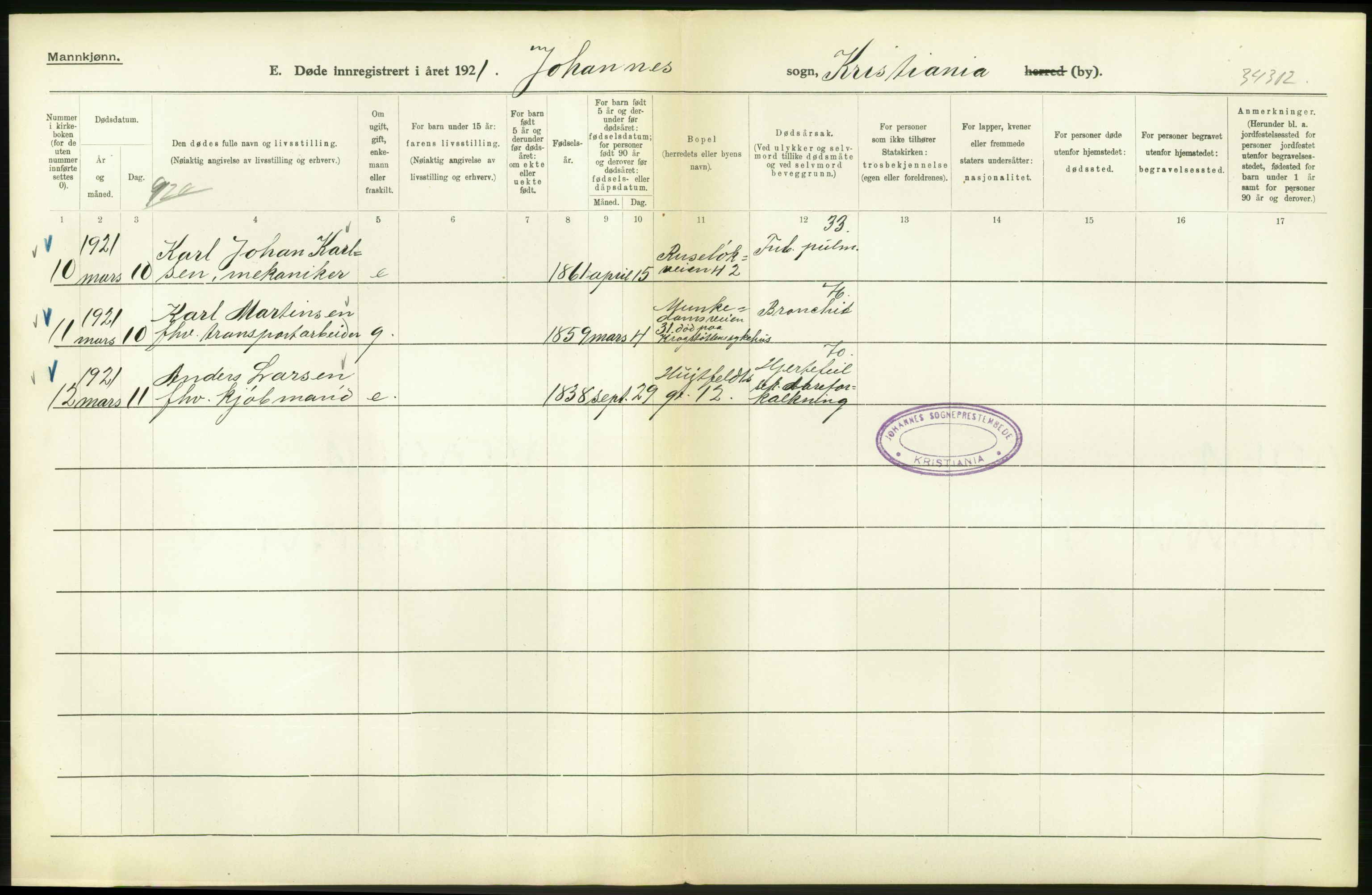 Statistisk sentralbyrå, Sosiodemografiske emner, Befolkning, AV/RA-S-2228/D/Df/Dfc/Dfca/L0012: Kristiania: Døde, 1921, p. 540