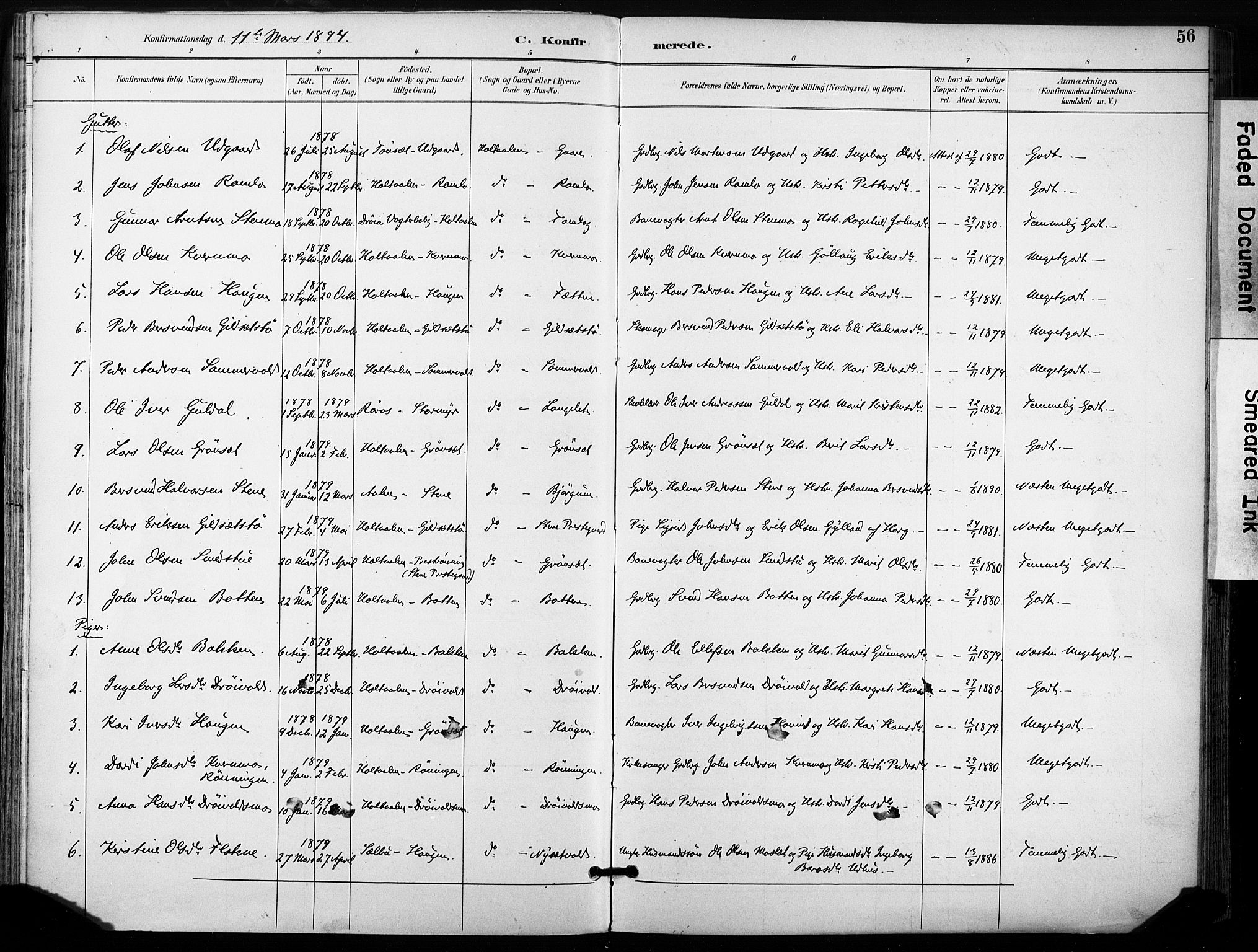 Ministerialprotokoller, klokkerbøker og fødselsregistre - Sør-Trøndelag, SAT/A-1456/685/L0973: Parish register (official) no. 685A10, 1891-1907, p. 56