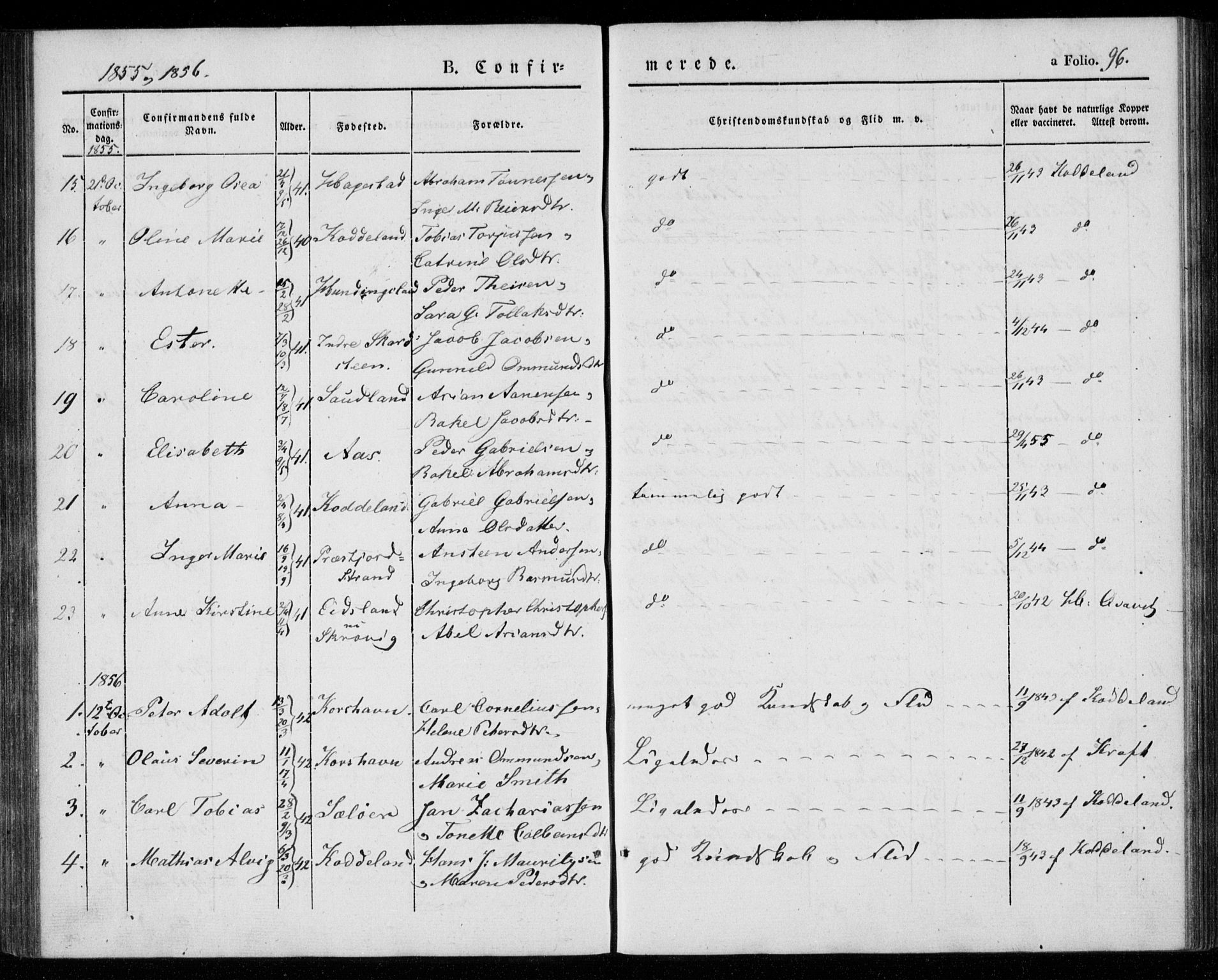 Lyngdal sokneprestkontor, SAK/1111-0029/F/Fa/Faa/L0001: Parish register (official) no. A 1, 1837-1857, p. 96