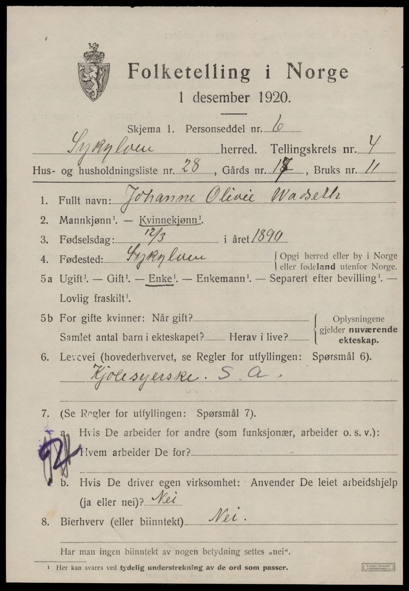 SAT, 1920 census for Sykkylven, 1920, p. 3187