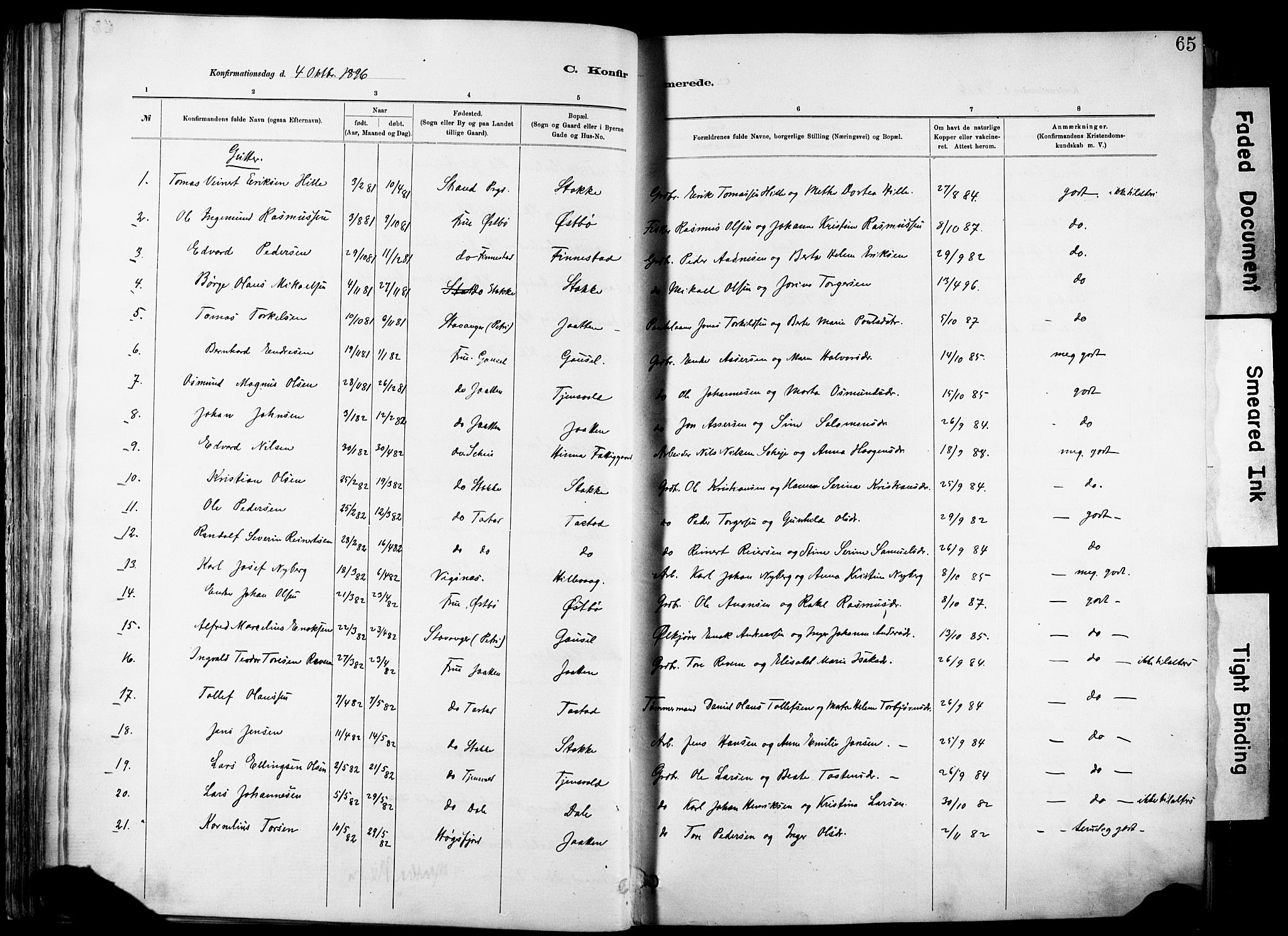 Hetland sokneprestkontor, SAST/A-101826/30/30BA/L0012: Parish register (official) no. A 12, 1882-1912, p. 65