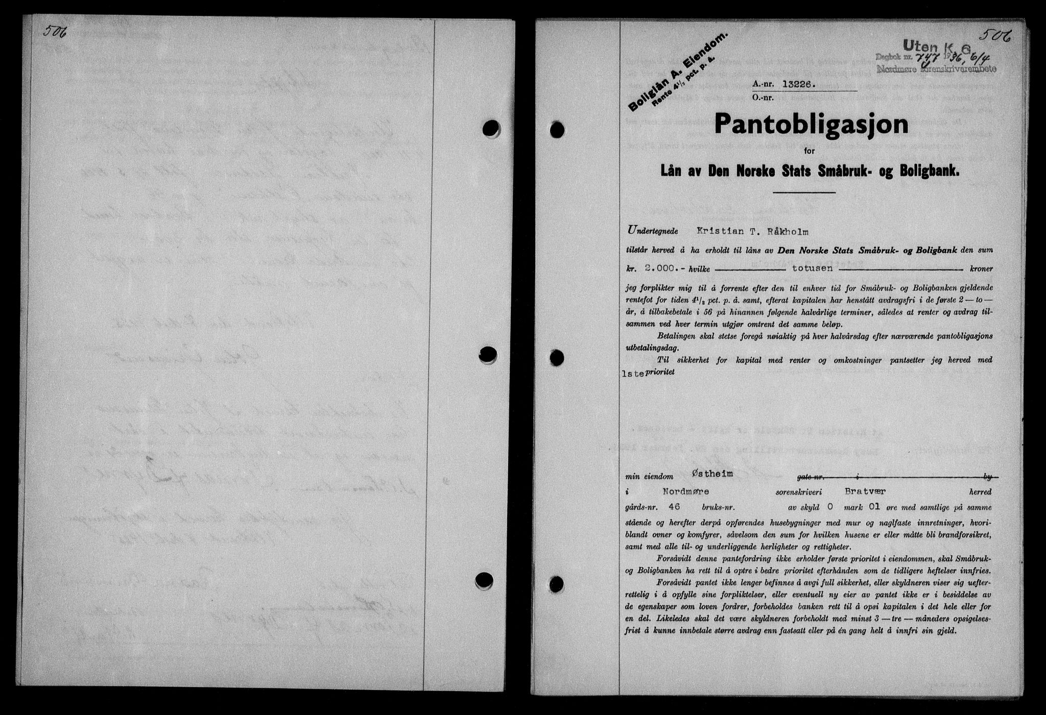 Nordmøre sorenskriveri, AV/SAT-A-4132/1/2/2Ca/L0087: Mortgage book no. 77, 1935-1936, Deed date: 06.04.1936