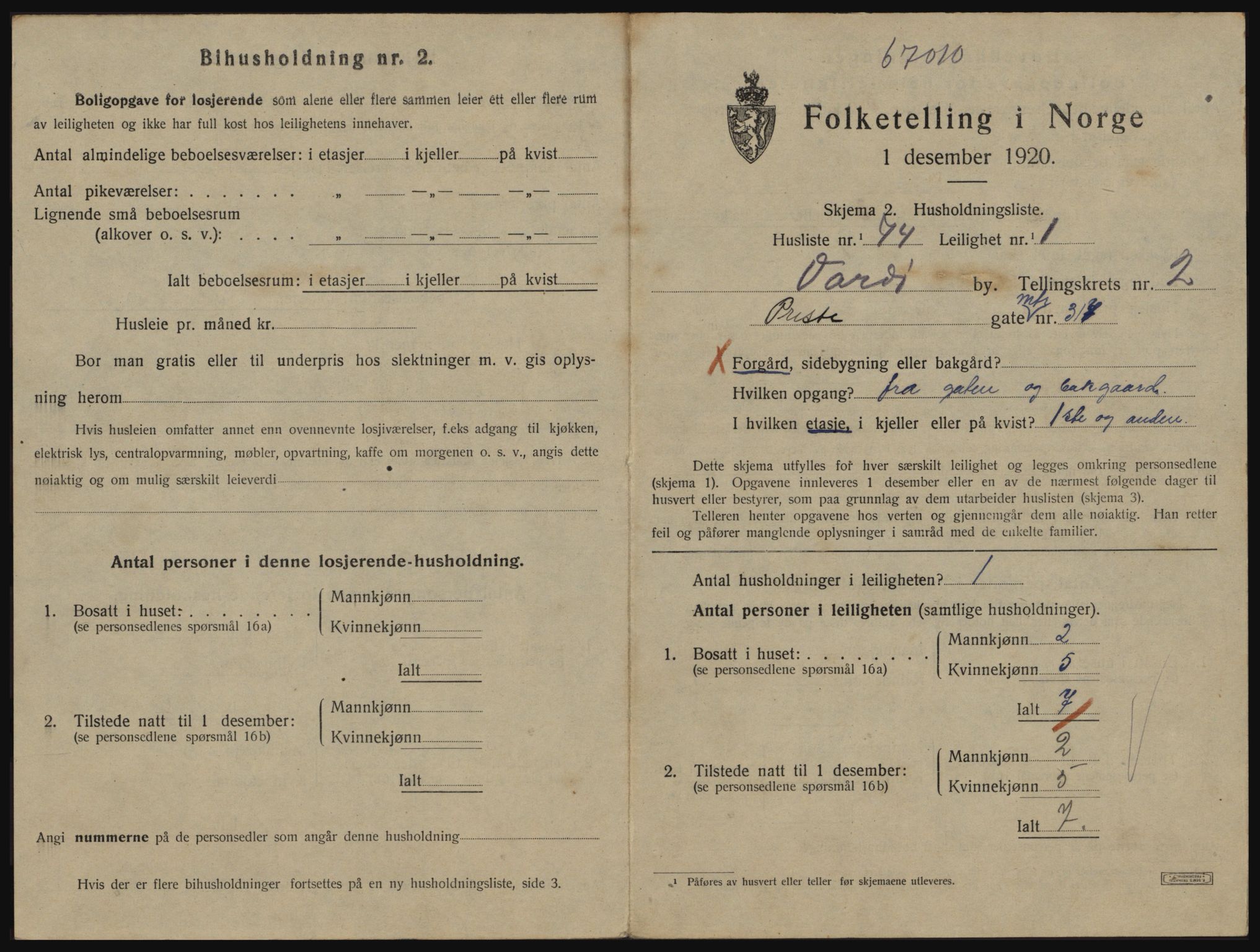 SATØ, 1920 census for Vardø, 1920, p. 2069