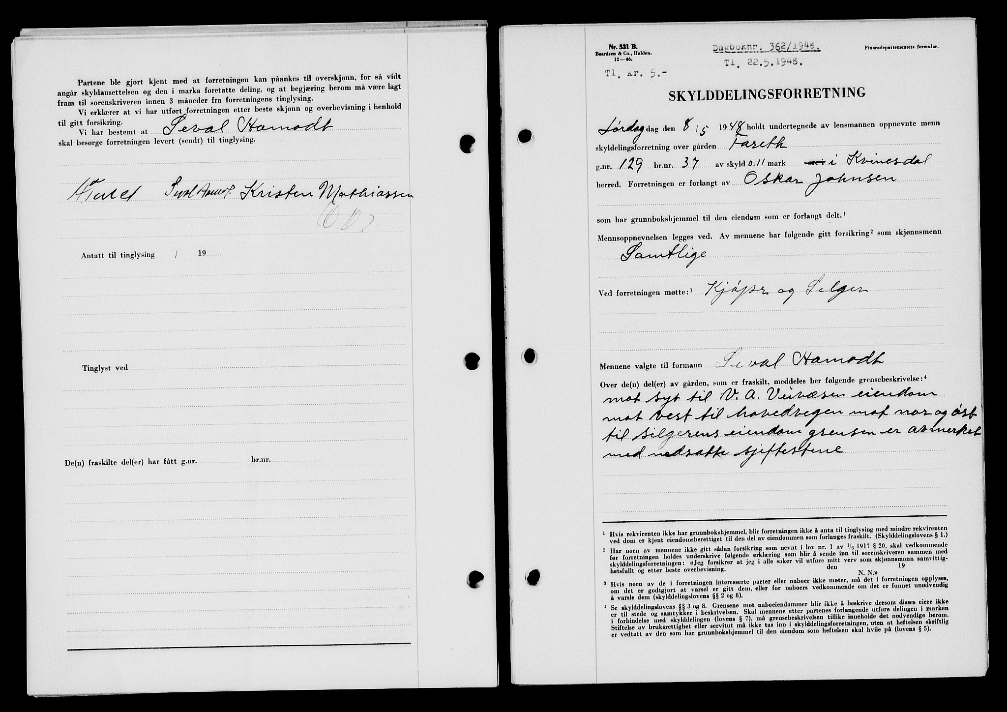 Flekkefjord sorenskriveri, SAK/1221-0001/G/Gb/Gba/L0063: Mortgage book no. A-11, 1947-1948, Diary no: : 362/1948