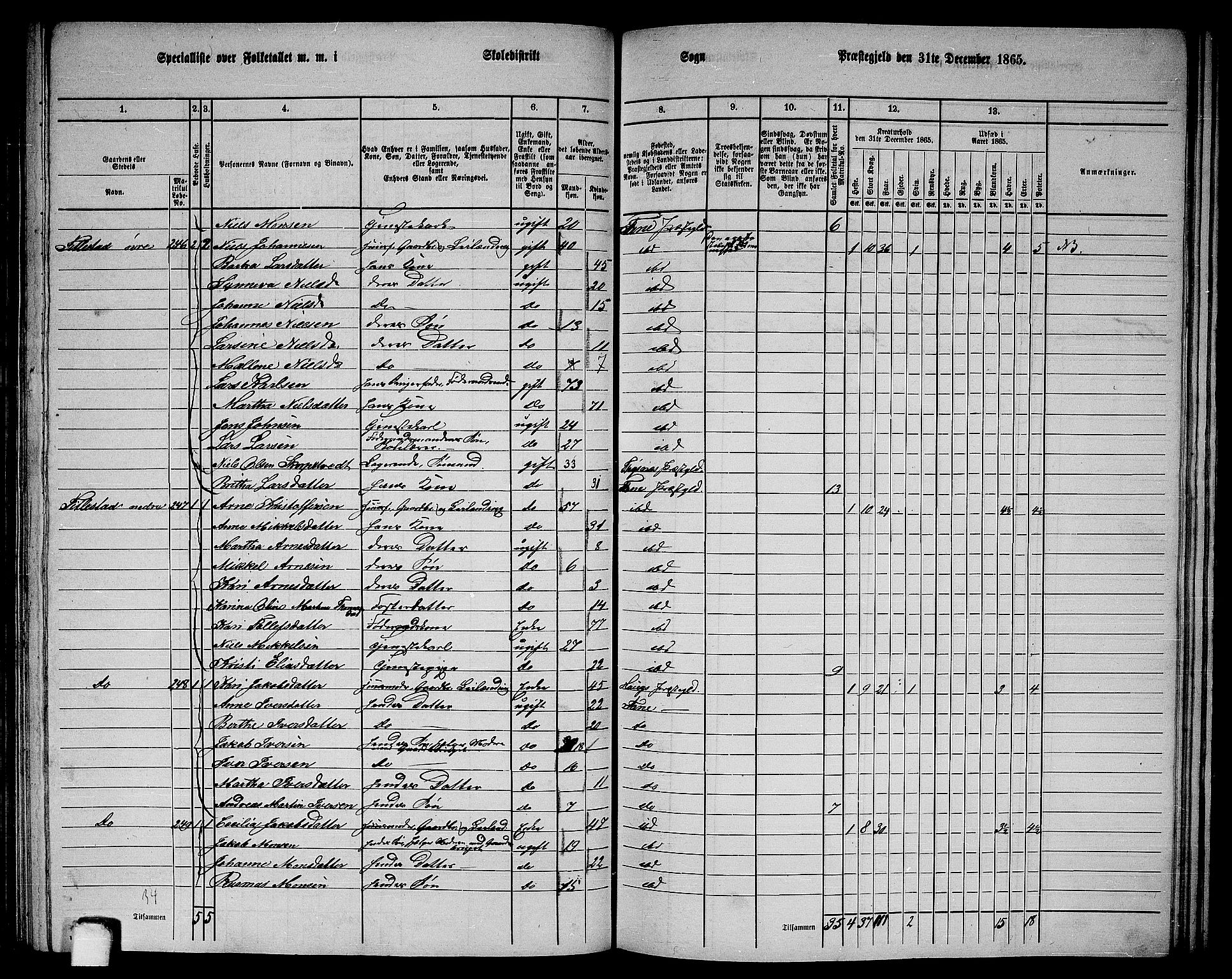 RA, 1865 census for Fana, 1865, p. 91