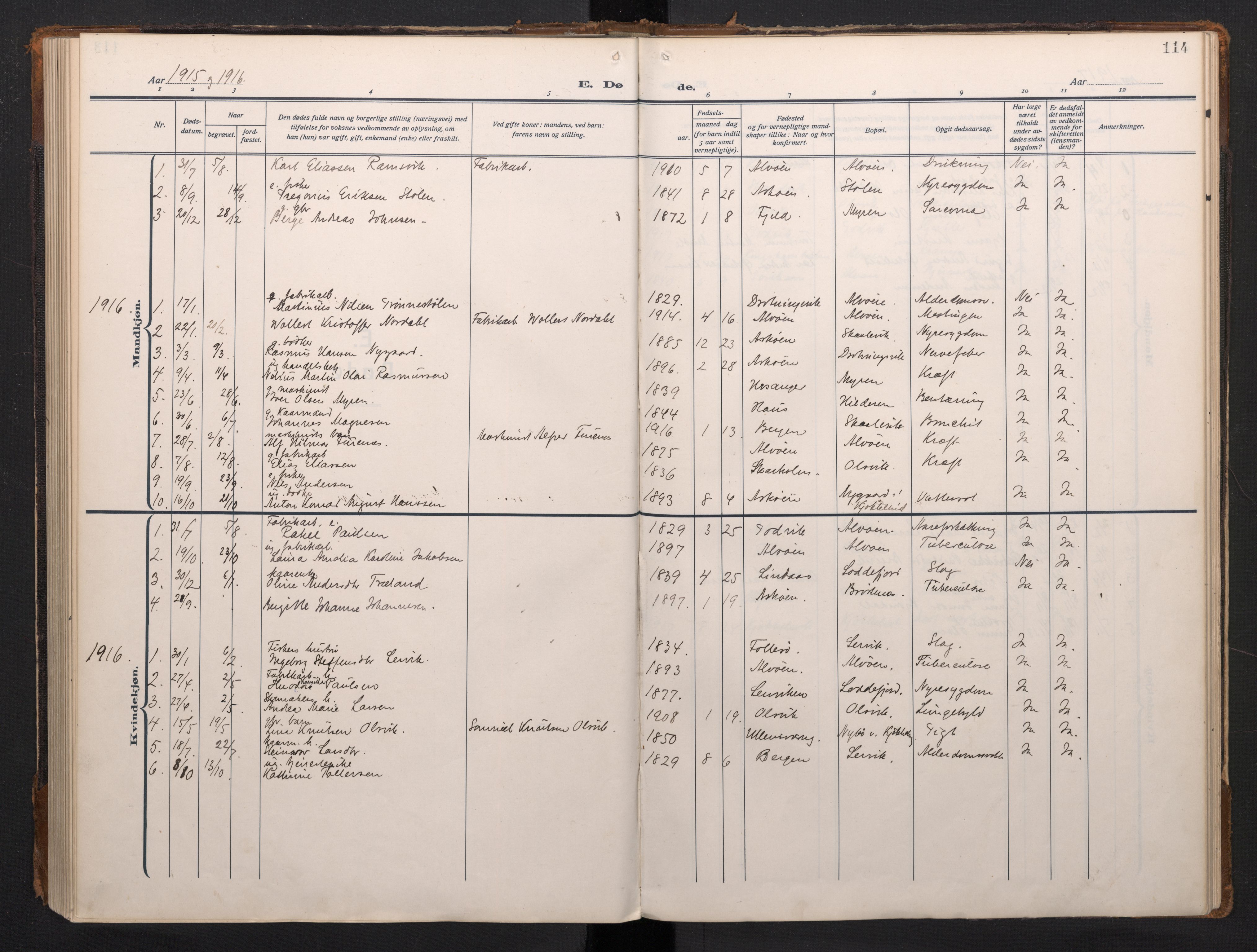 Laksevåg Sokneprestembete, AV/SAB-A-76501/H/Ha/Haa/Haah/L0001: Parish register (official) no. H 1, 1915-1934, p. 114