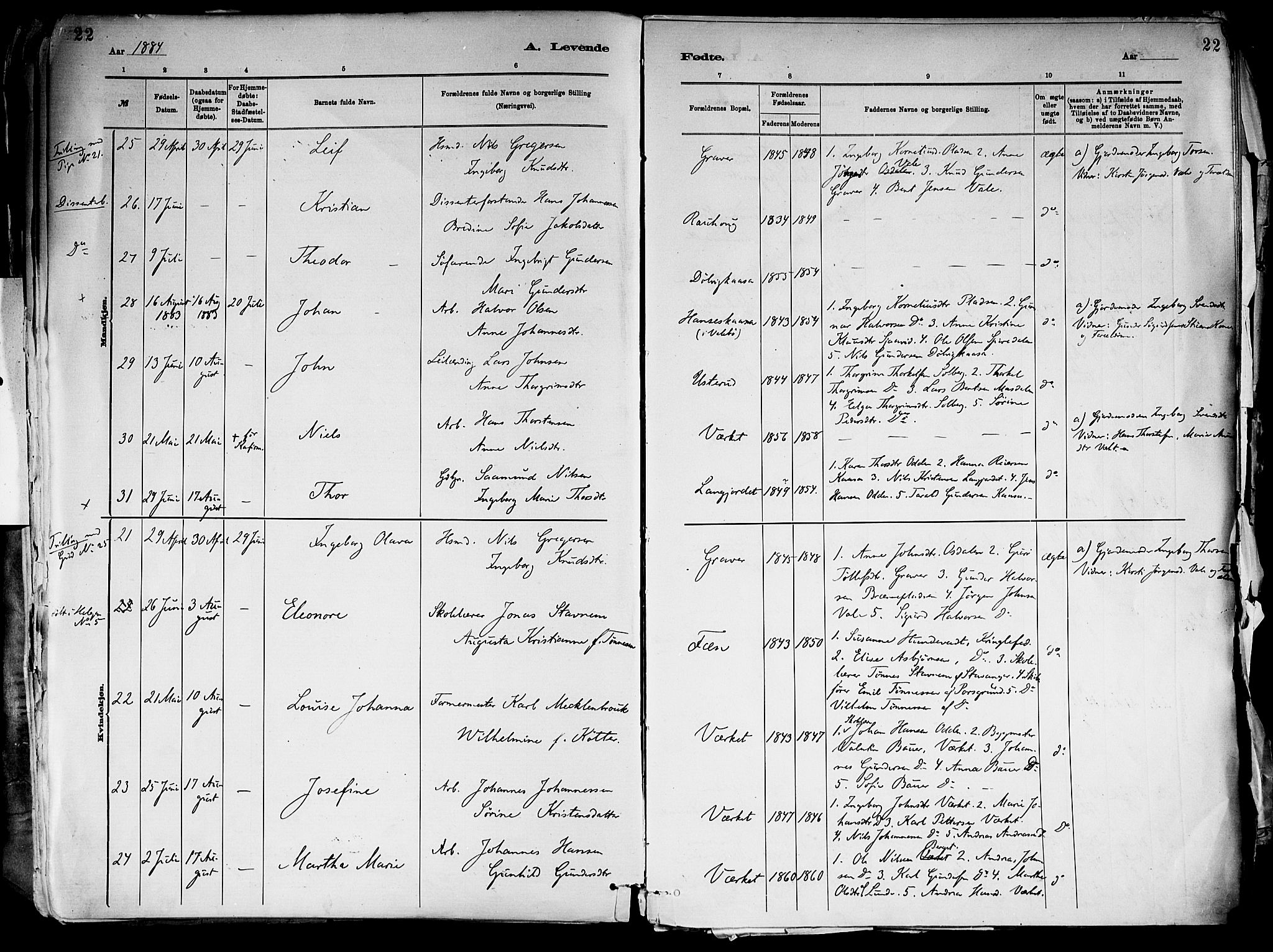 Holla kirkebøker, AV/SAKO-A-272/F/Fa/L0008: Parish register (official) no. 8, 1882-1897, p. 22