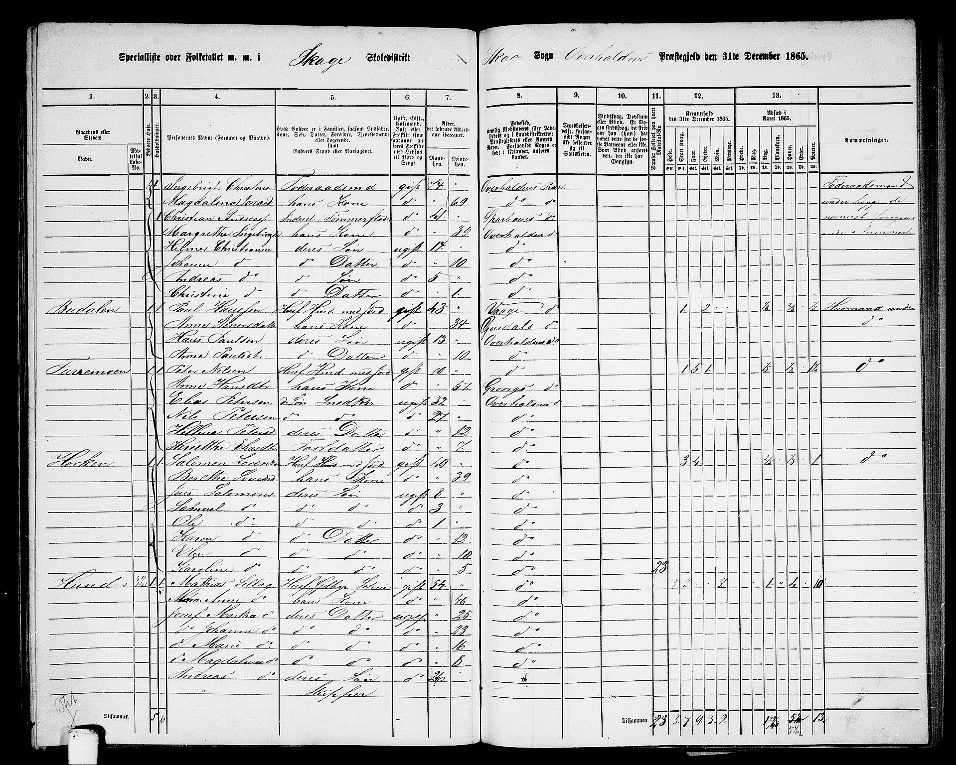 RA, 1865 census for Overhalla, 1865, p. 94