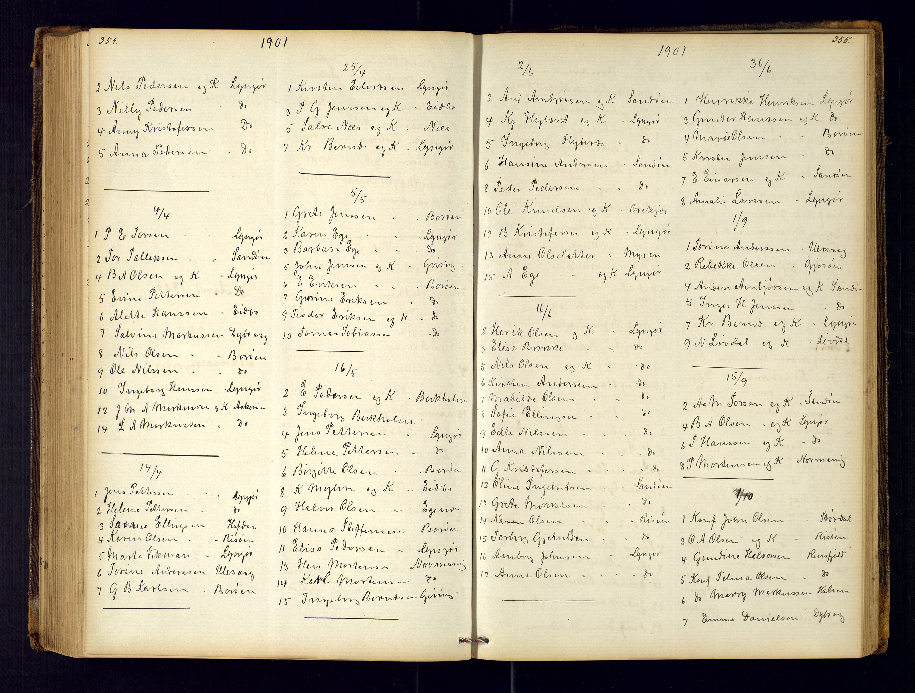 Dypvåg sokneprestkontor, AV/SAK-1111-0007/F/Fc/Fca/L0004: Communicants register no. C-4, 1864-1962, p. 354-355