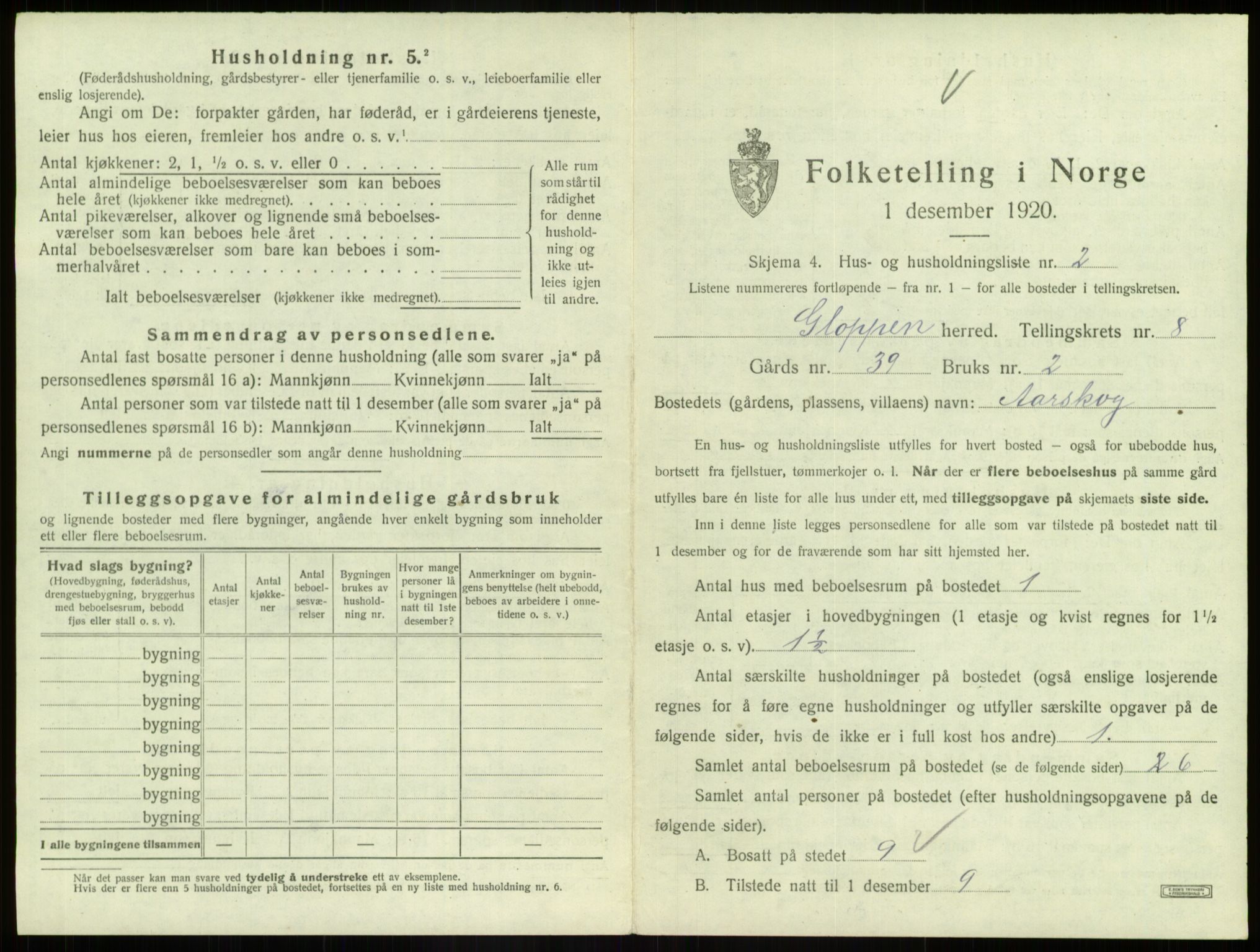 SAB, 1920 census for Gloppen, 1920, p. 572