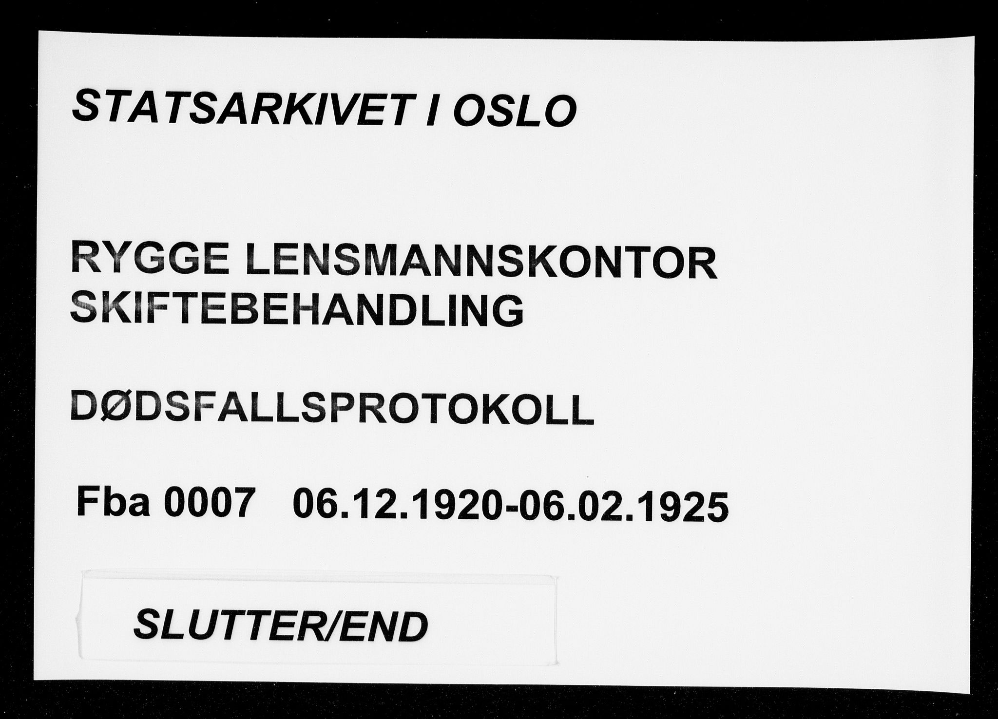Rygge lensmannskontor, AV/SAO-A-10005/H/Ha/Haa/L0007: Dødsfallsprotokoll, 1920-1925