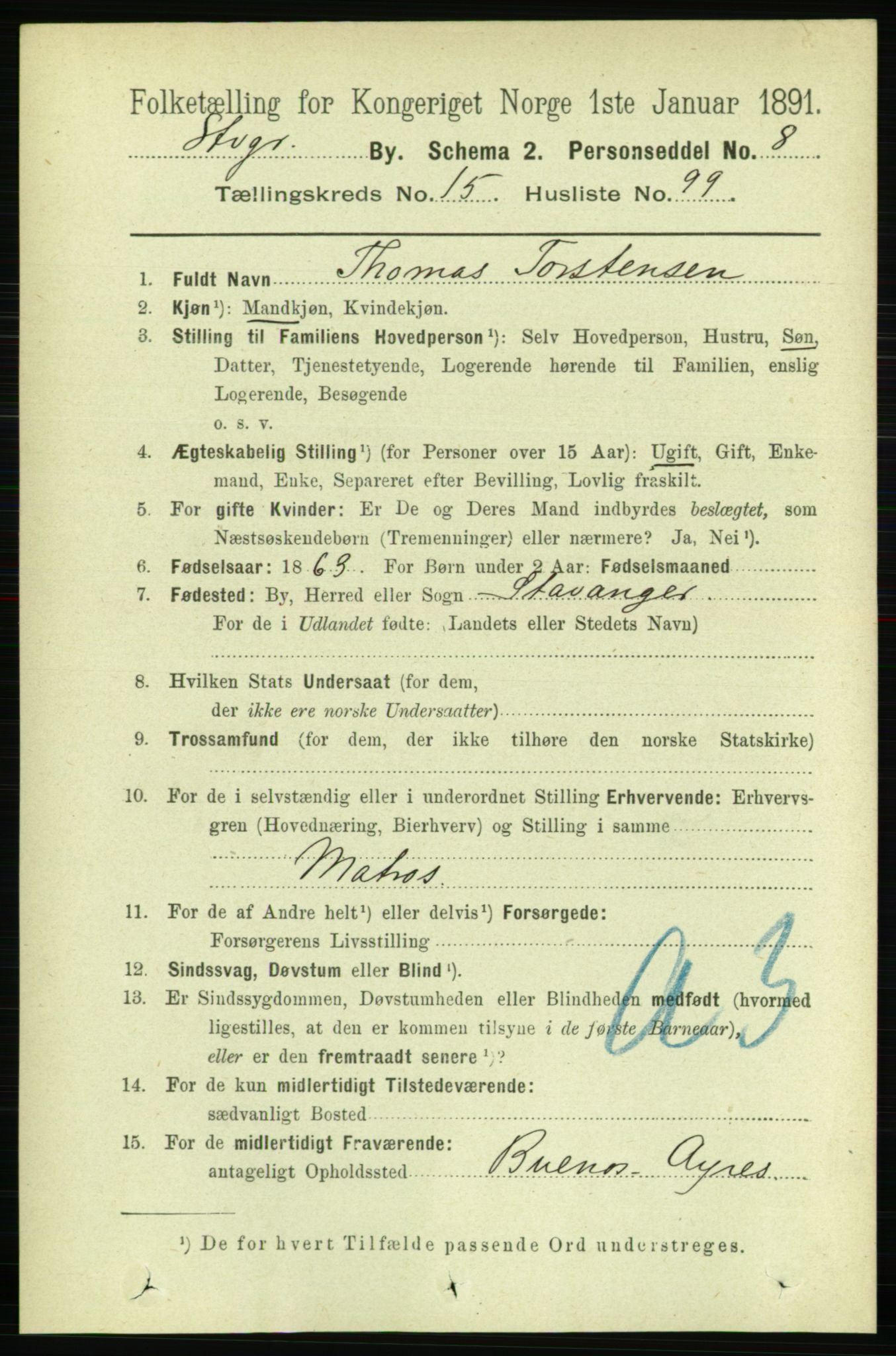 RA, 1891 census for 1103 Stavanger, 1891, p. 18827