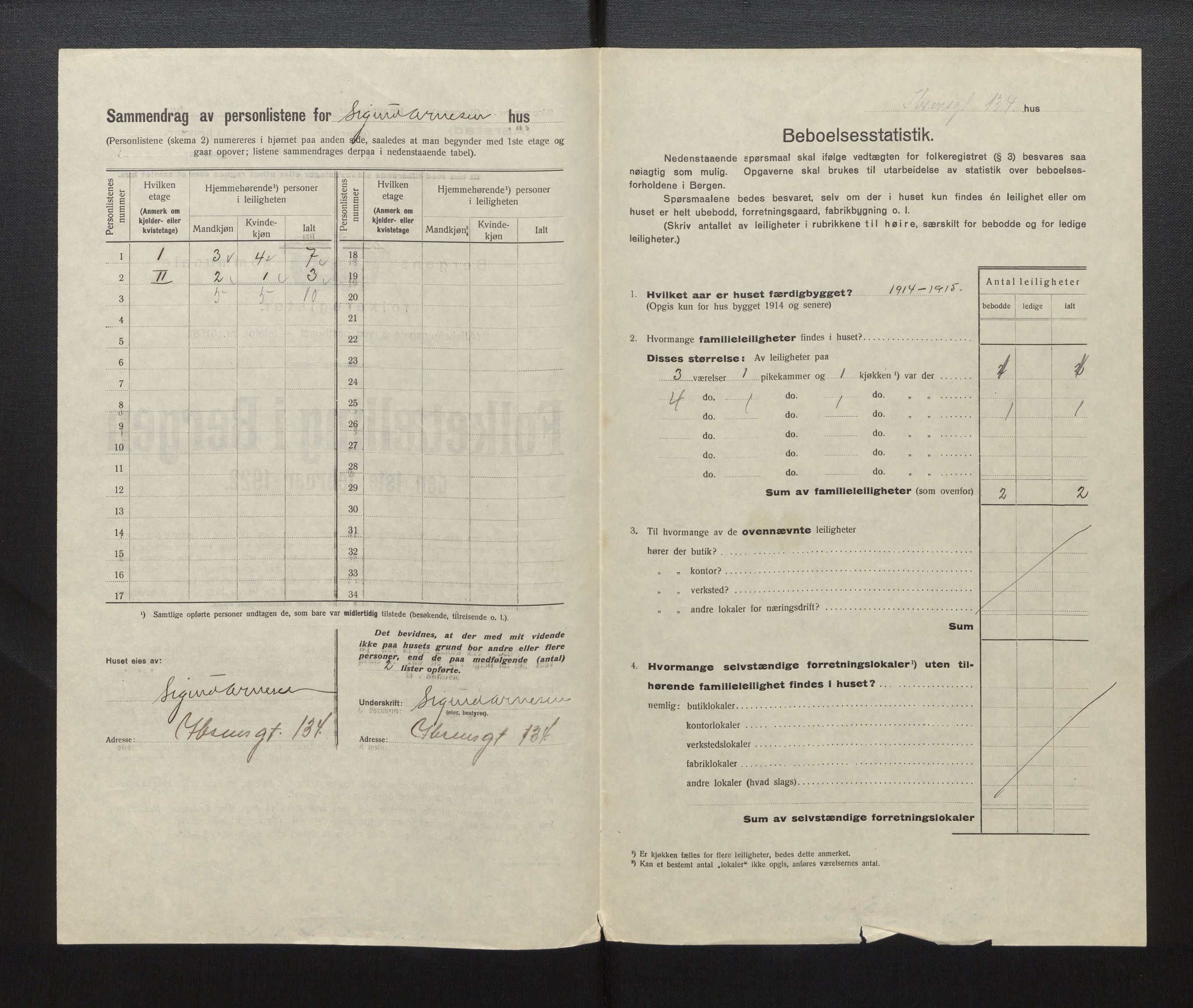 SAB, Municipal Census 1922 for Bergen, 1922, p. 53794