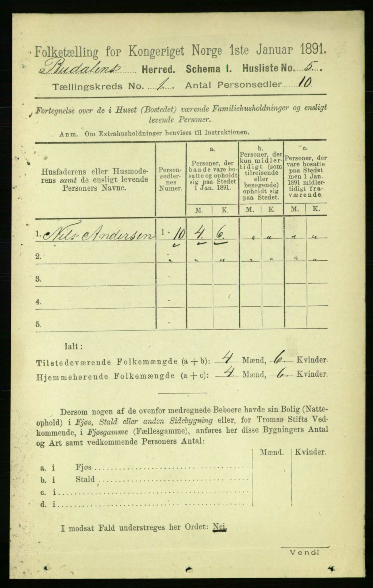 RA, 1891 census for 1647 Budal, 1891, p. 17