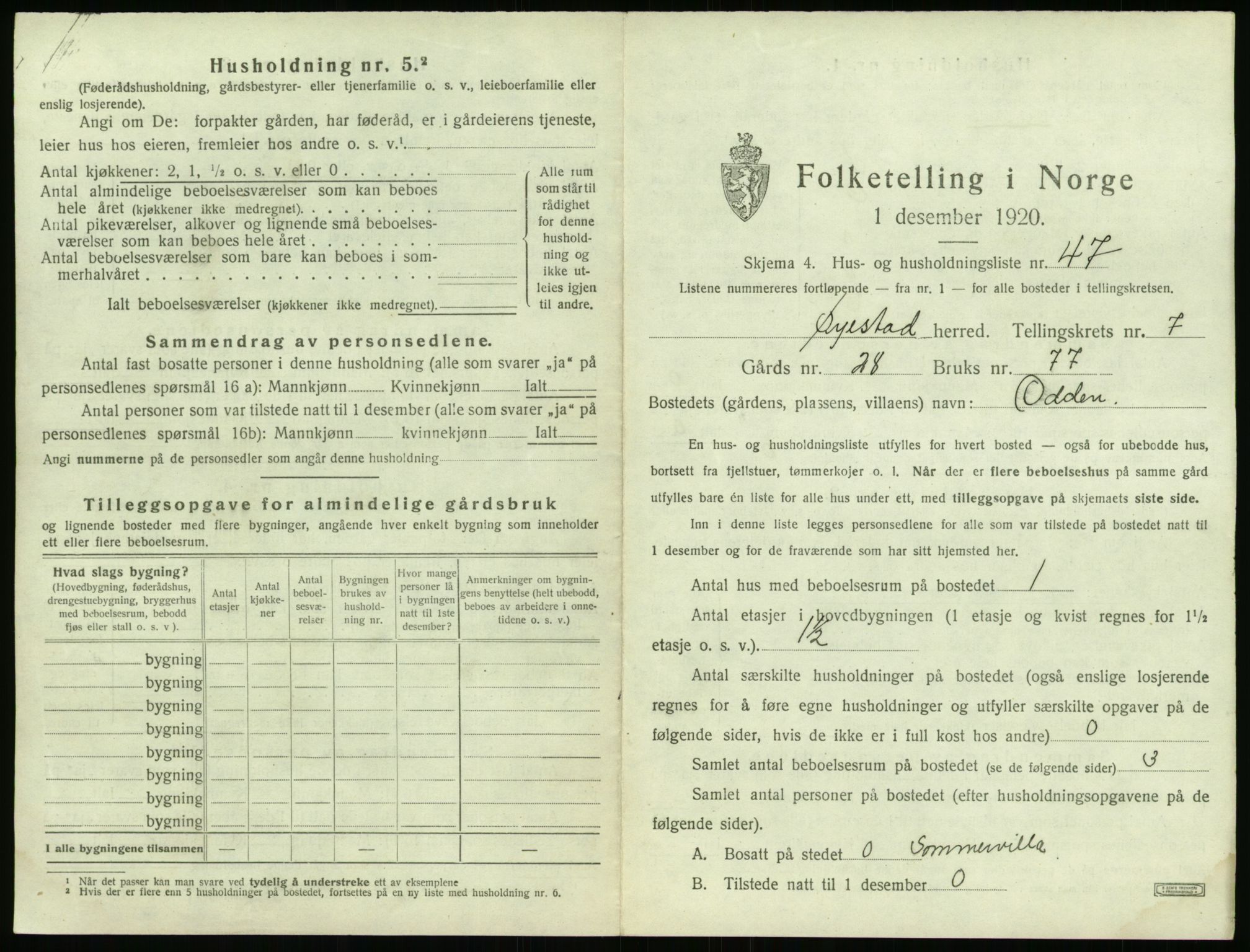 SAK, 1920 census for Øyestad, 1920, p. 732