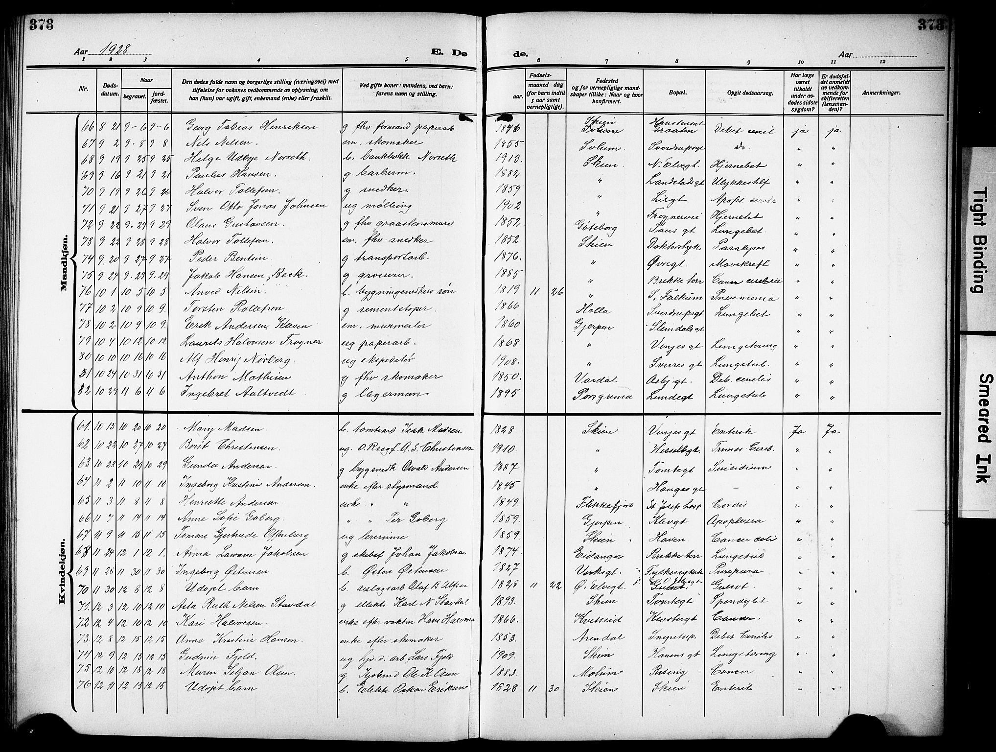 Skien kirkebøker, SAKO/A-302/G/Ga/L0010: Parish register (copy) no. 10, 1920-1931, p. 373