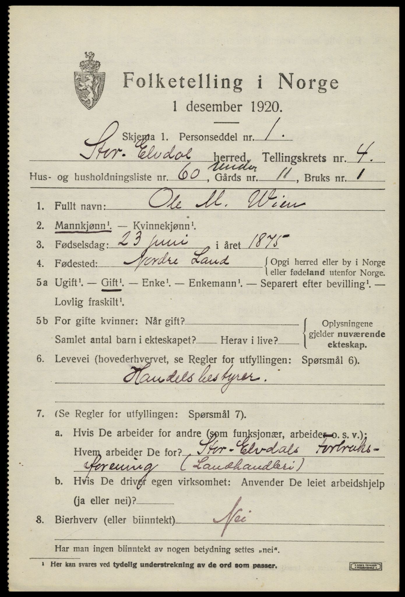 SAH, 1920 census for Stor-Elvdal, 1920, p. 4070