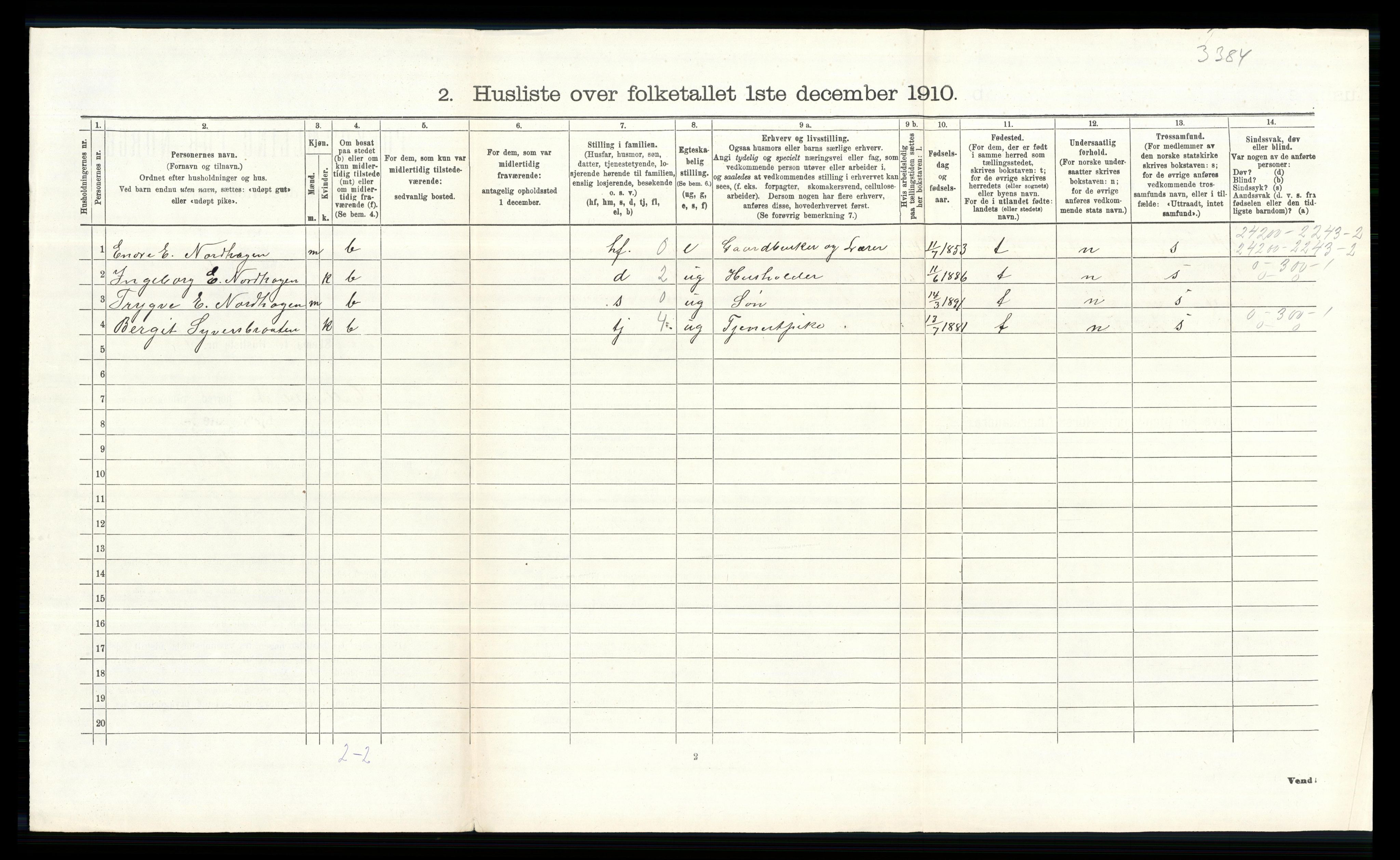 RA, 1910 census for Nes, 1910, p. 151