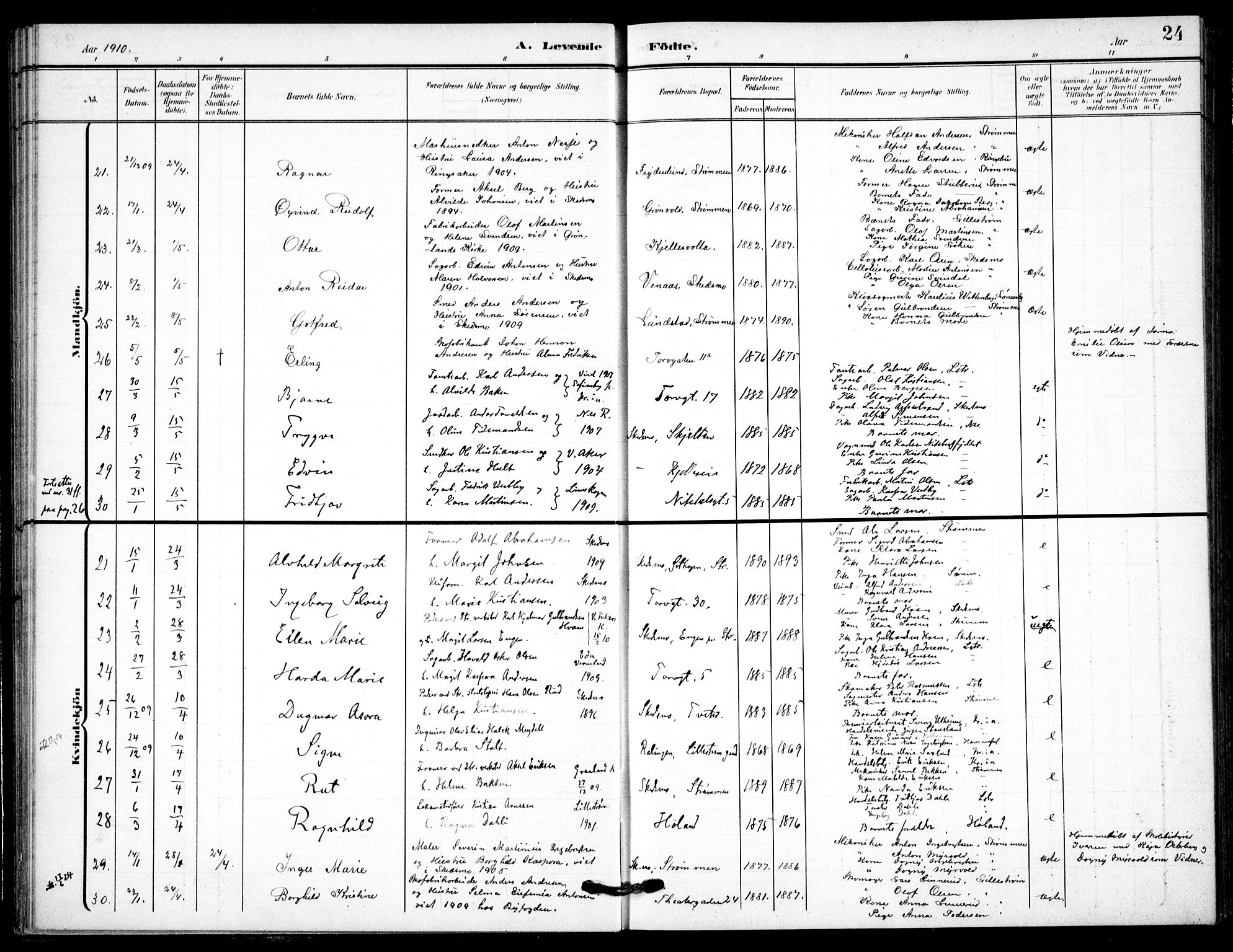 Skedsmo prestekontor Kirkebøker, AV/SAO-A-10033a/F/Fc/L0001: Parish register (official) no. III 1, 1908-1916, p. 24