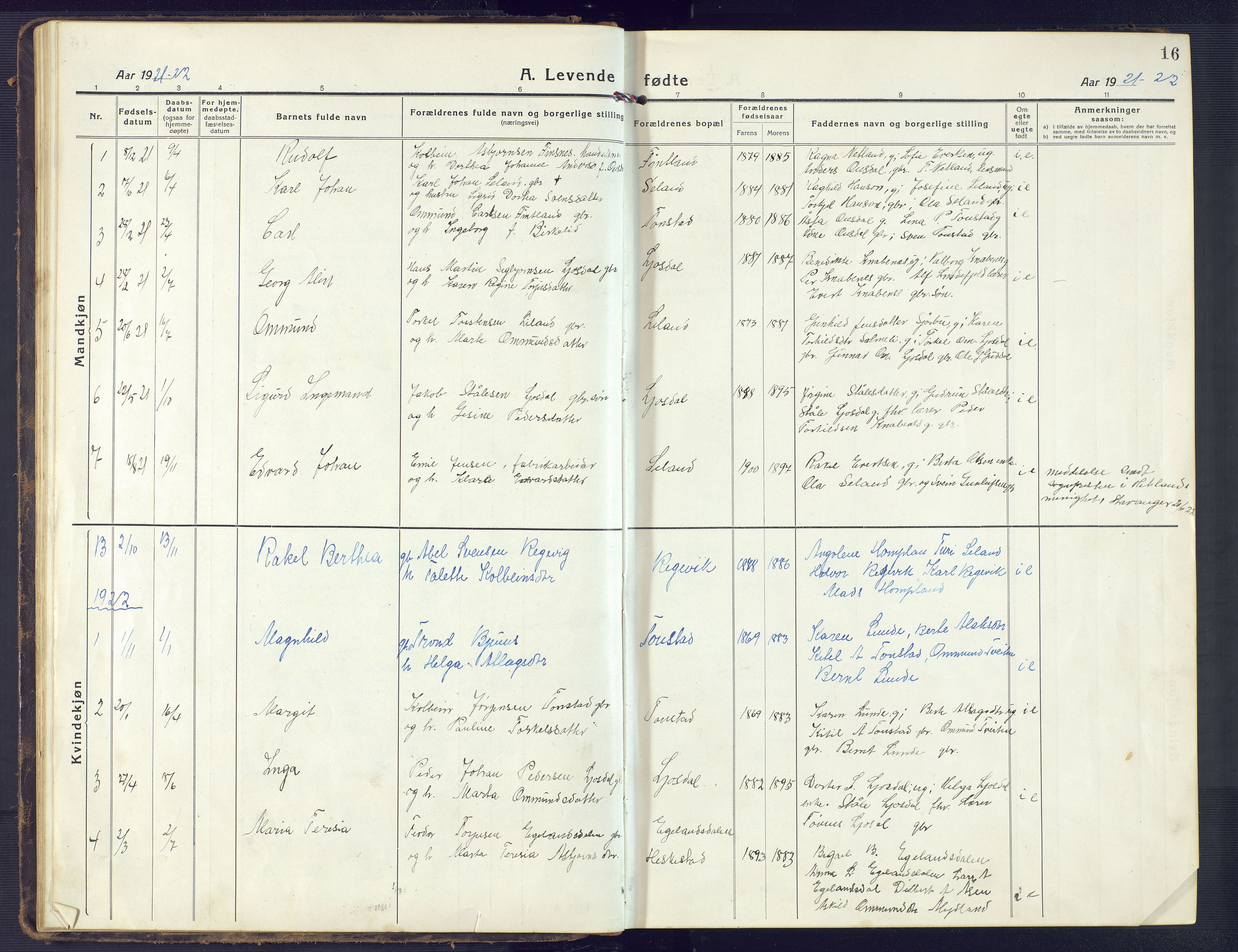 Sirdal sokneprestkontor, SAK/1111-0036/F/Fb/Fbb/L0005: Parish register (copy) no. B 5, 1916-1960, p. 16