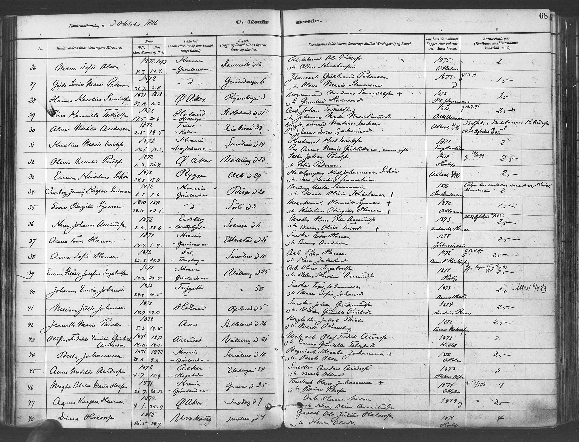 Gamlebyen prestekontor Kirkebøker, SAO/A-10884/F/Fa/L0006: Parish register (official) no. 6, 1881-1890, p. 68