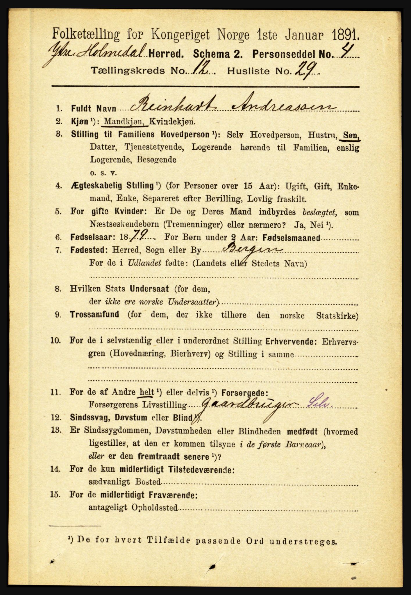 RA, 1891 census for 1429 Ytre Holmedal, 1891, p. 3369