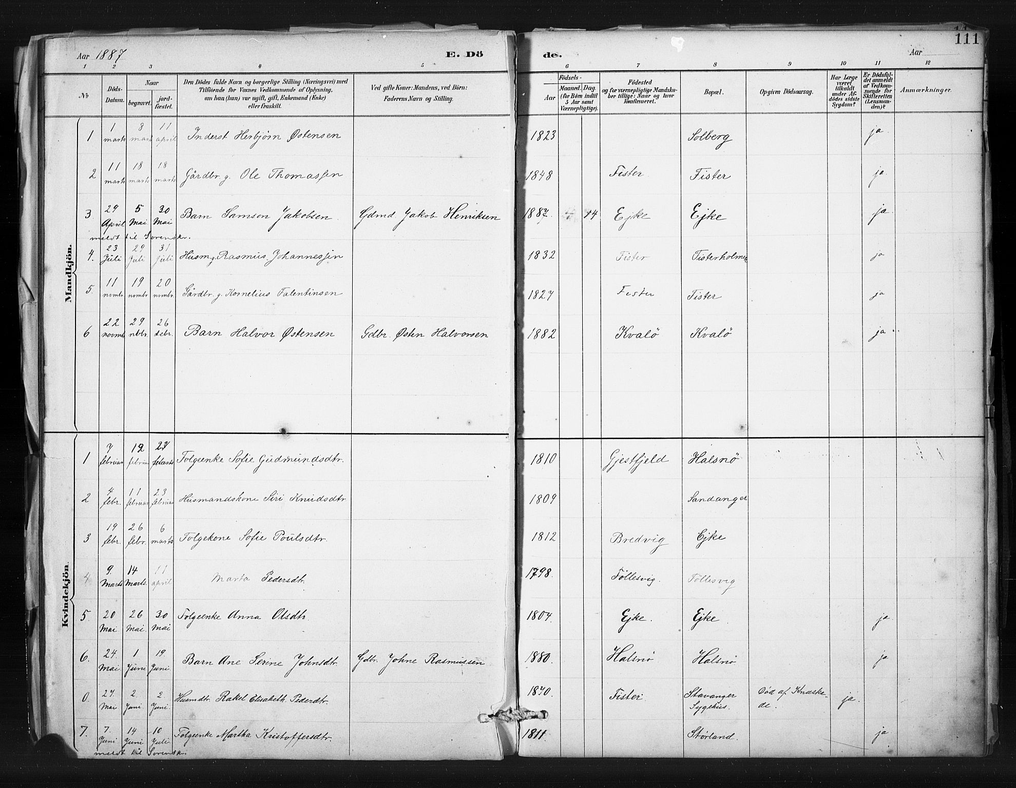 Hjelmeland sokneprestkontor, AV/SAST-A-101843/01/IV/L0015: Parish register (official) no. A 15, 1887-1910, p. 111