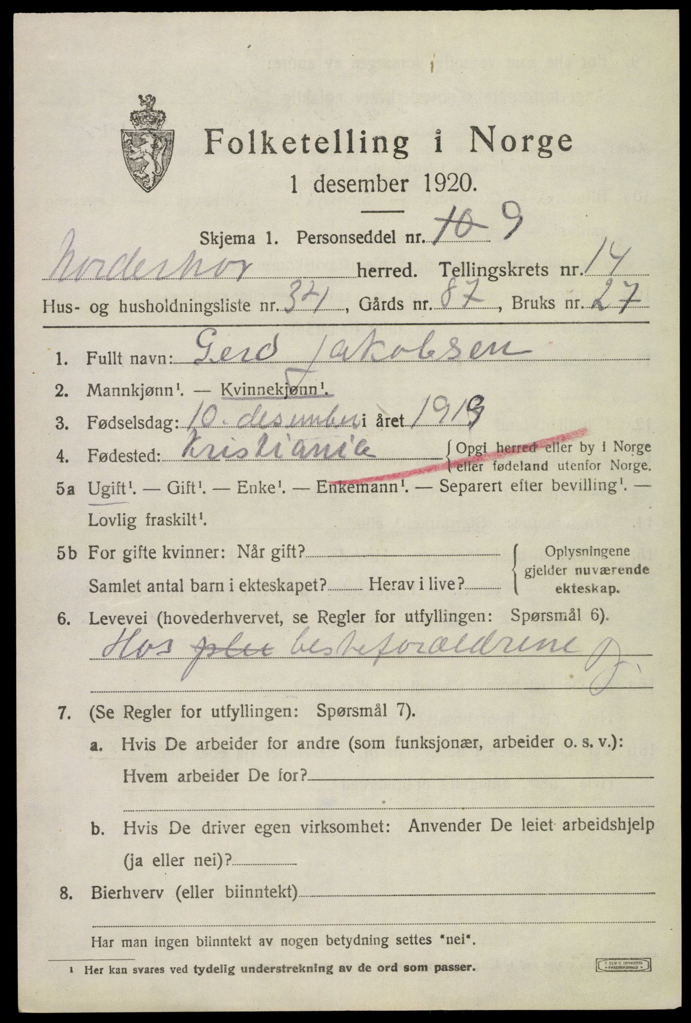 SAKO, 1920 census for Norderhov, 1920, p. 15226