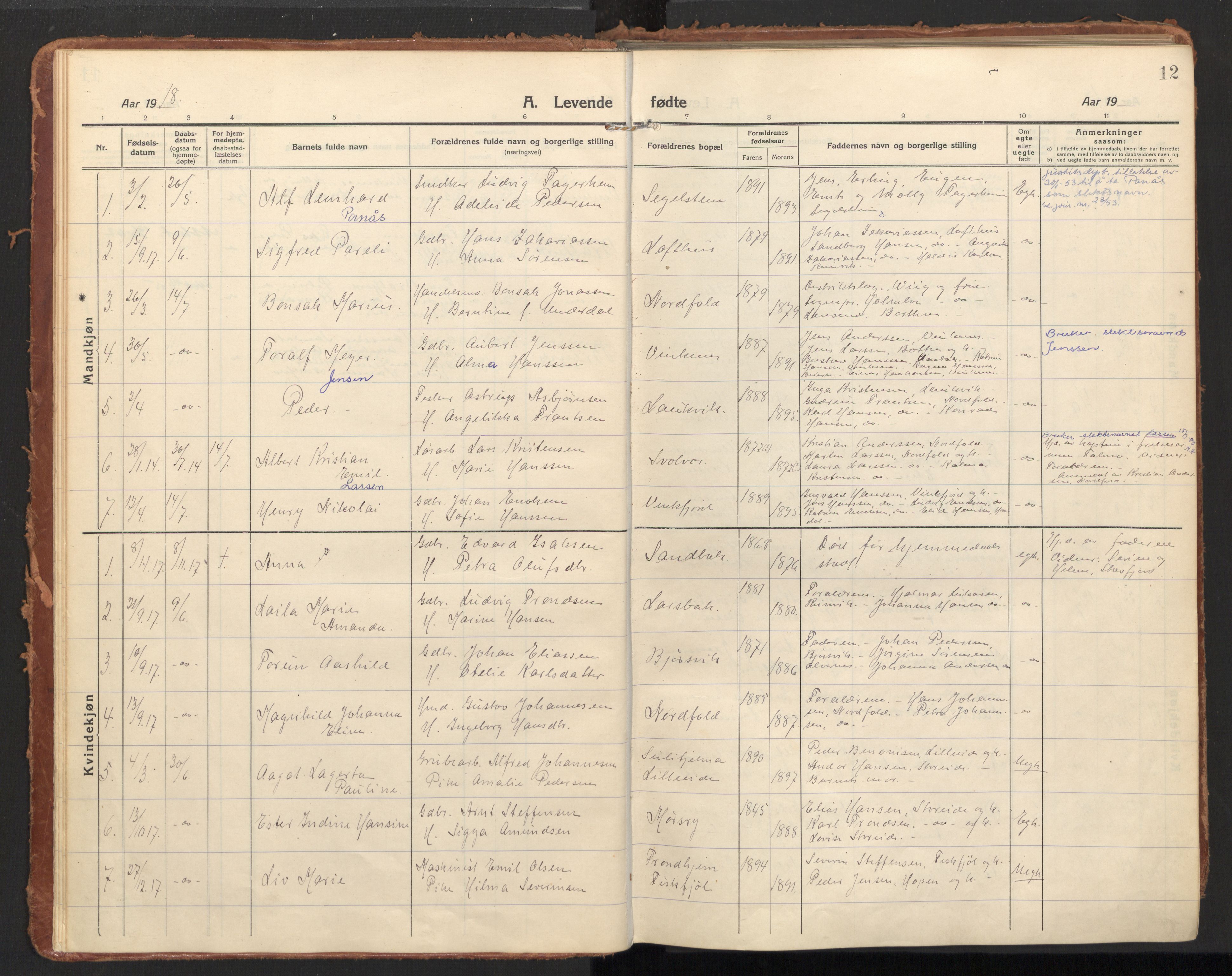 Ministerialprotokoller, klokkerbøker og fødselsregistre - Nordland, SAT/A-1459/858/L0833: Parish register (official) no. 858A03, 1916-1934, p. 12