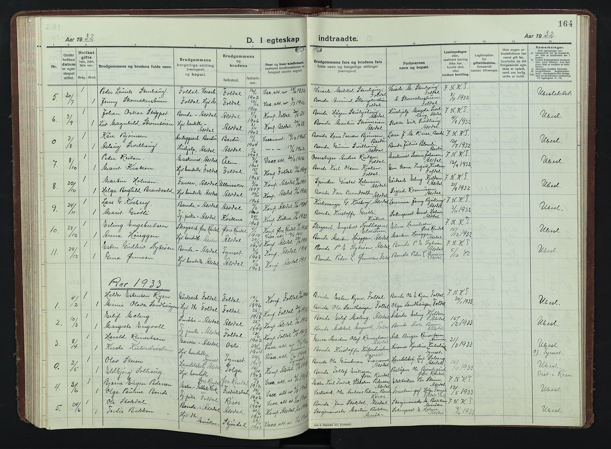 Alvdal prestekontor, SAH/PREST-060/H/Ha/Hab/L0007: Parish register (copy) no. 7, 1924-1945, p. 164